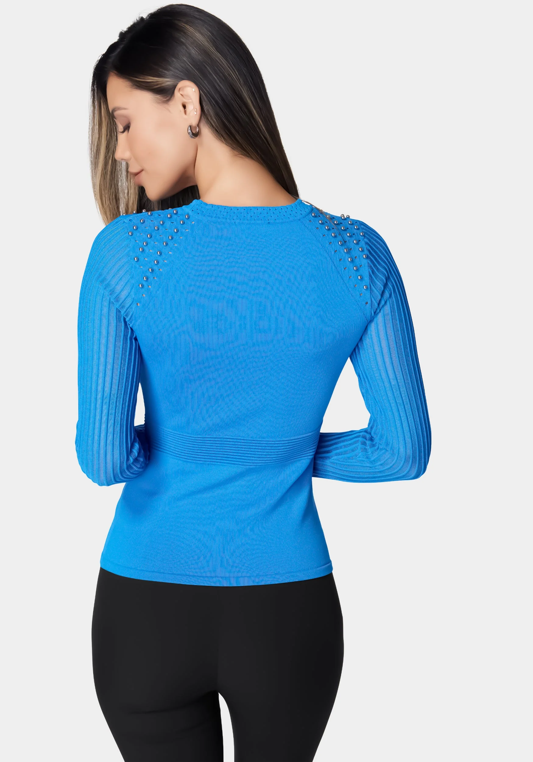 Stripe Illusion Stud Detail Sweater - Image 3