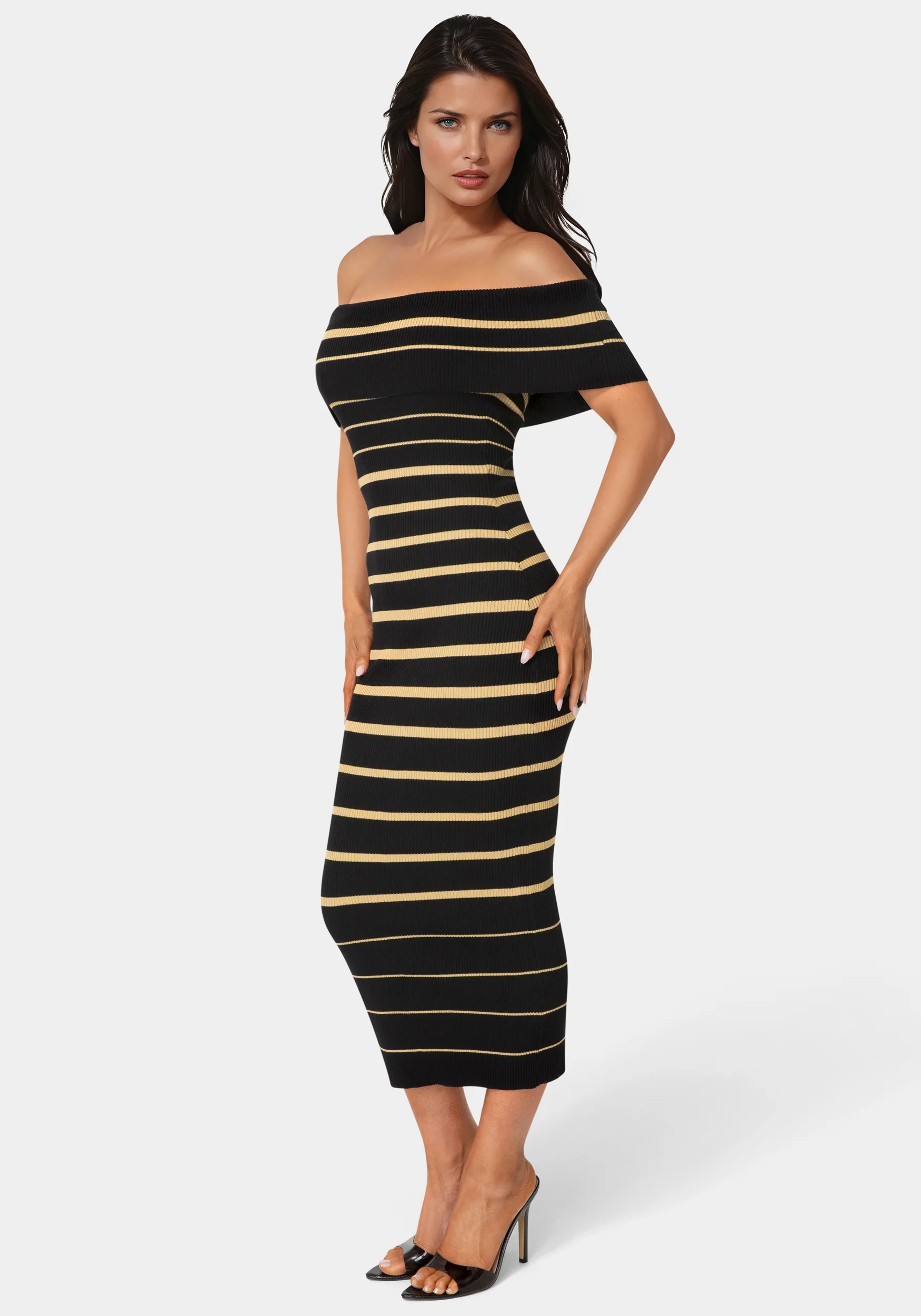 Stripe Off Shoulder Maxi Dress - Image 2