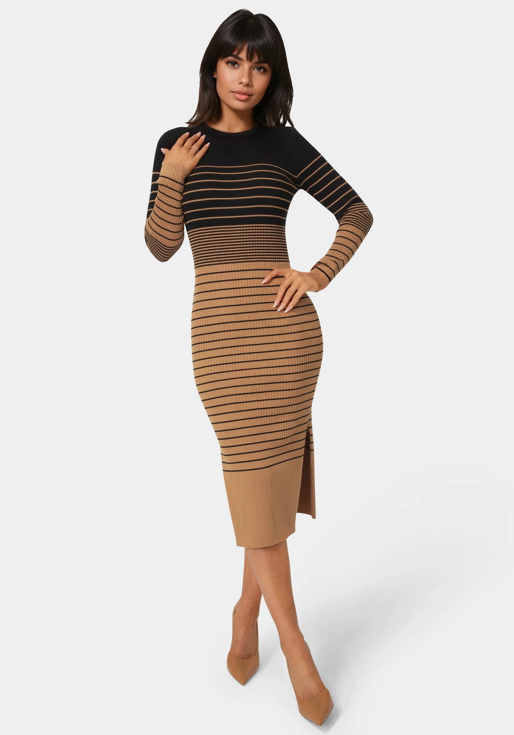 Stripe Rib Long Sleeve Maxi Dress
