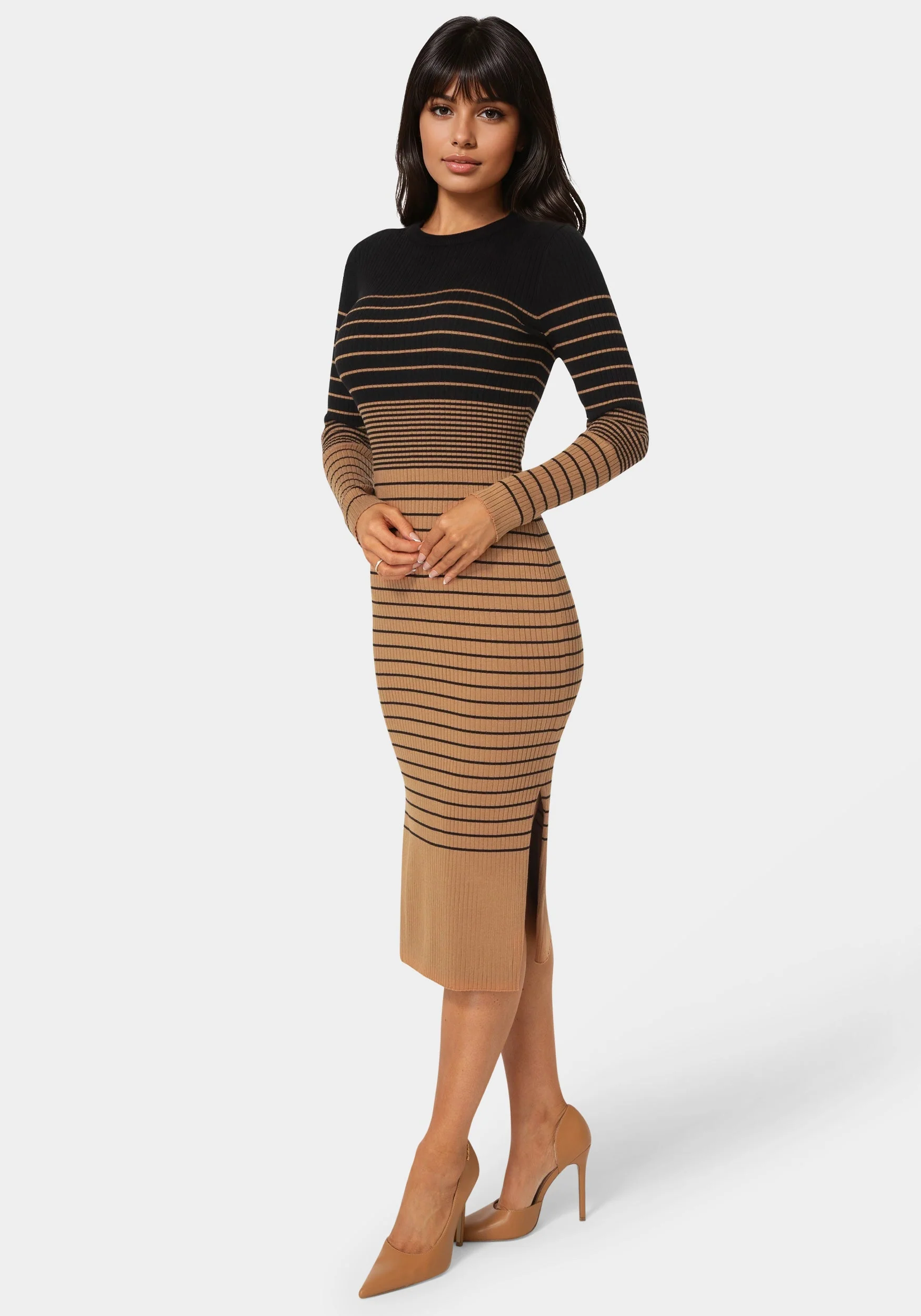 Stripe Rib Long Sleeve Maxi Dress - Image 2