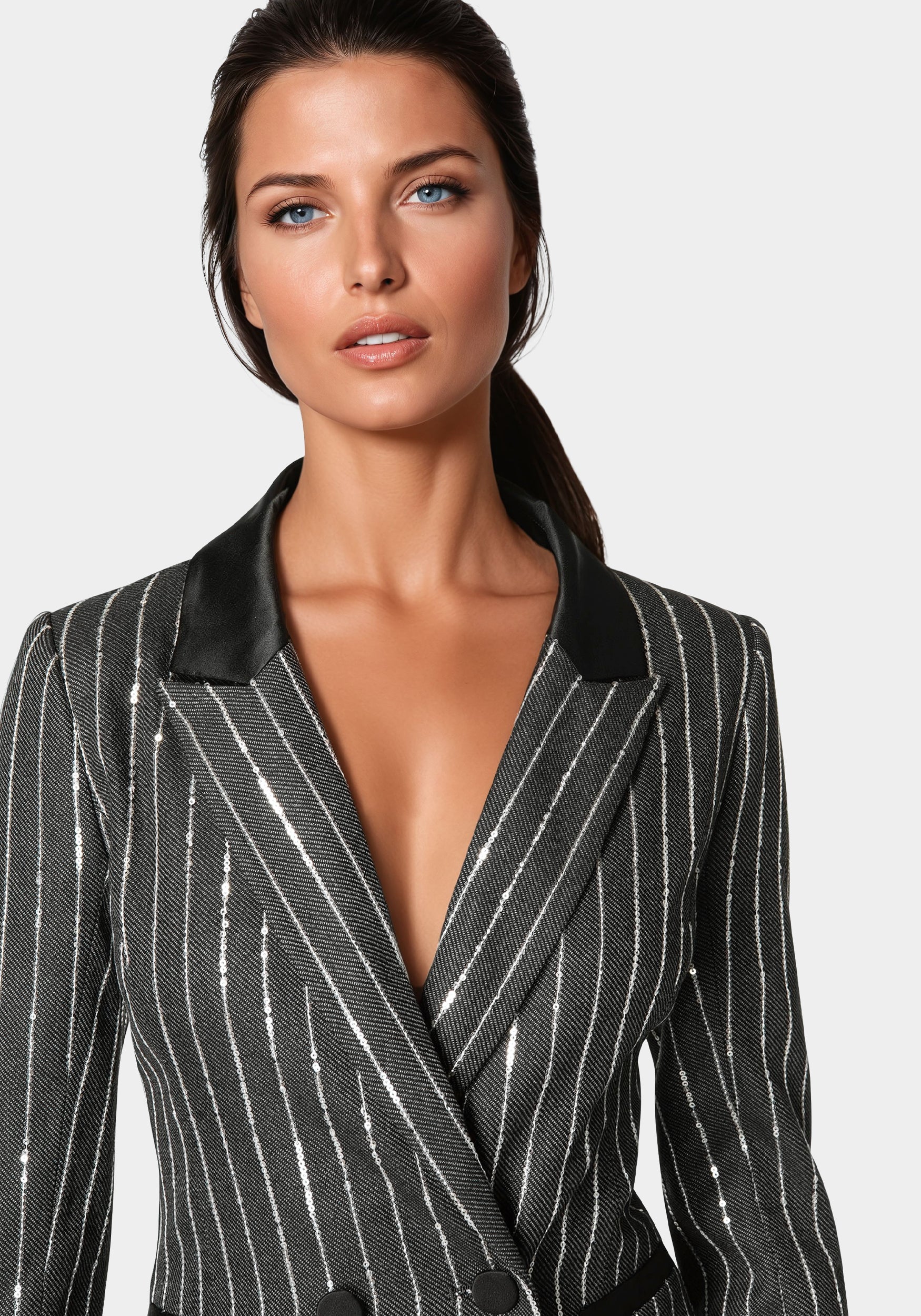 Stripe Sequins Double Breasted Blazer - Image 3