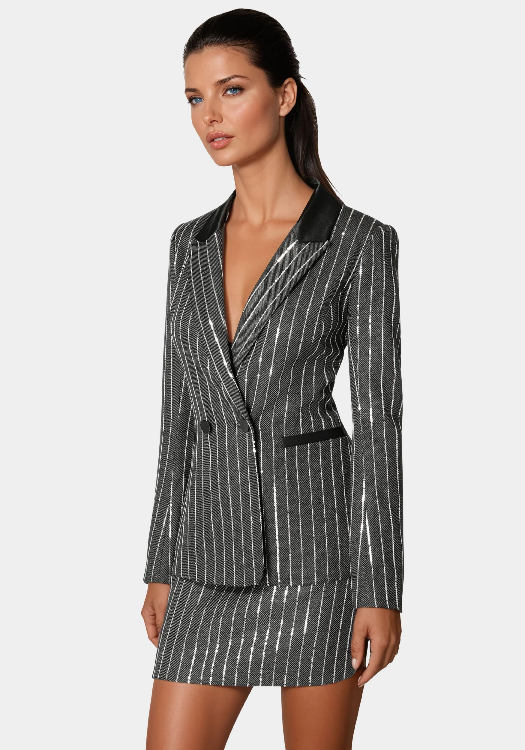 Stripe Sequins Double Breasted Blazer - Image 4
