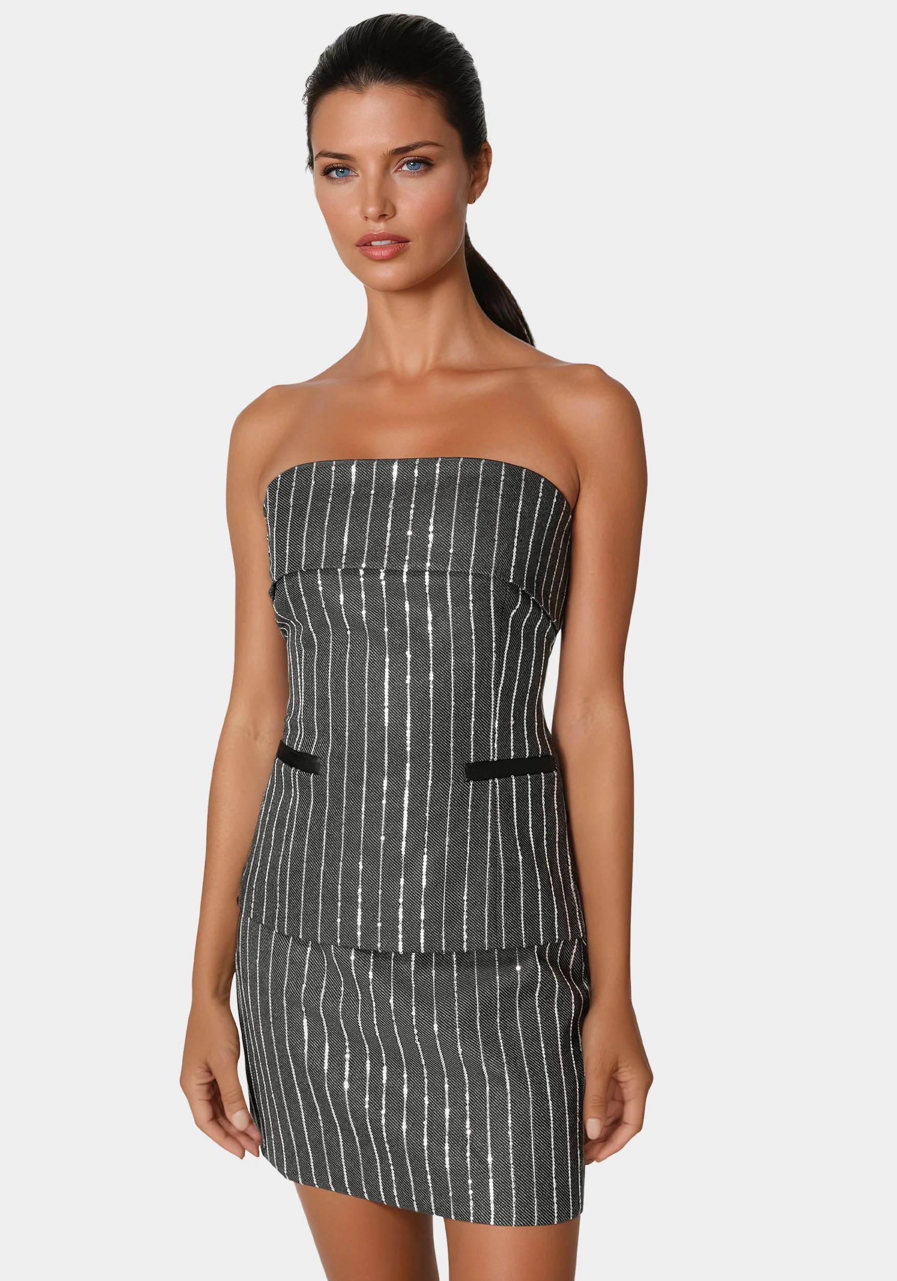 Stripe Sequins Strapless Corset