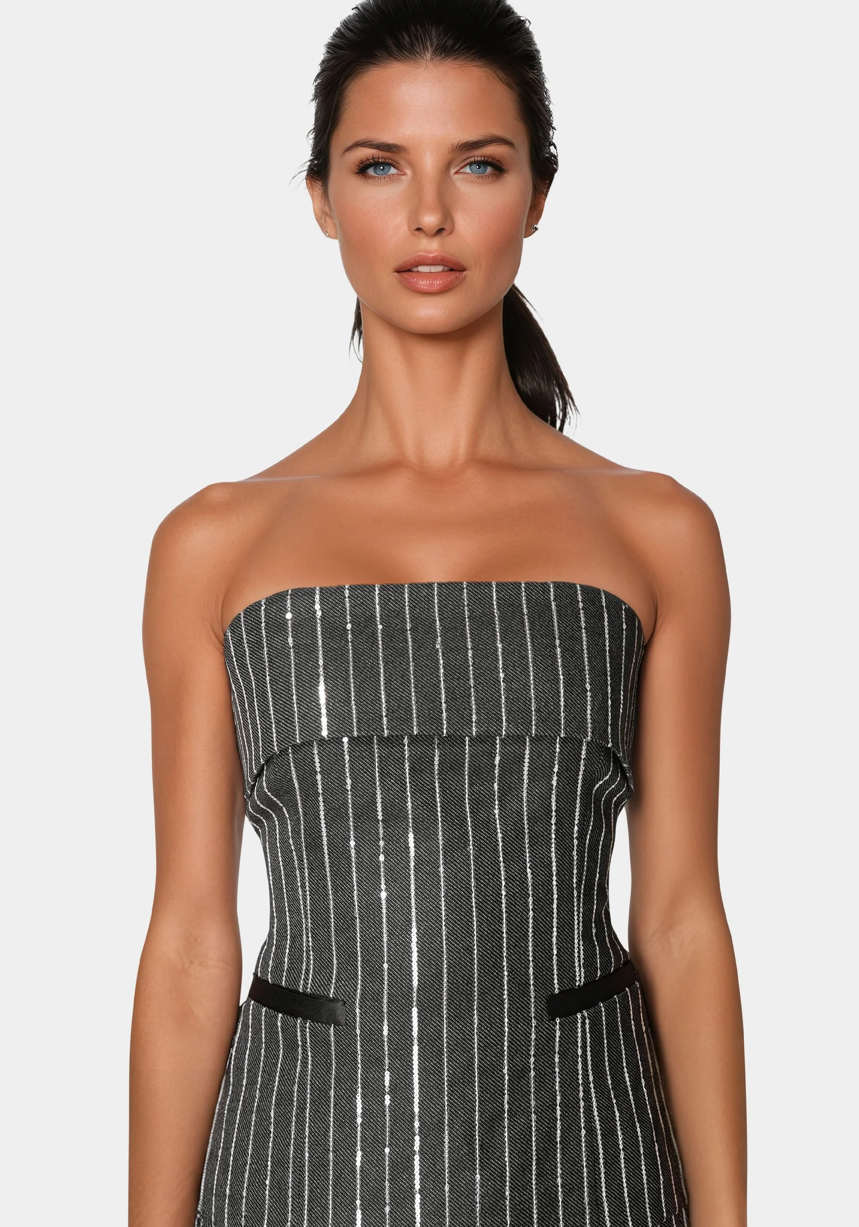 Stripe Sequins Strapless Corset - Image 4