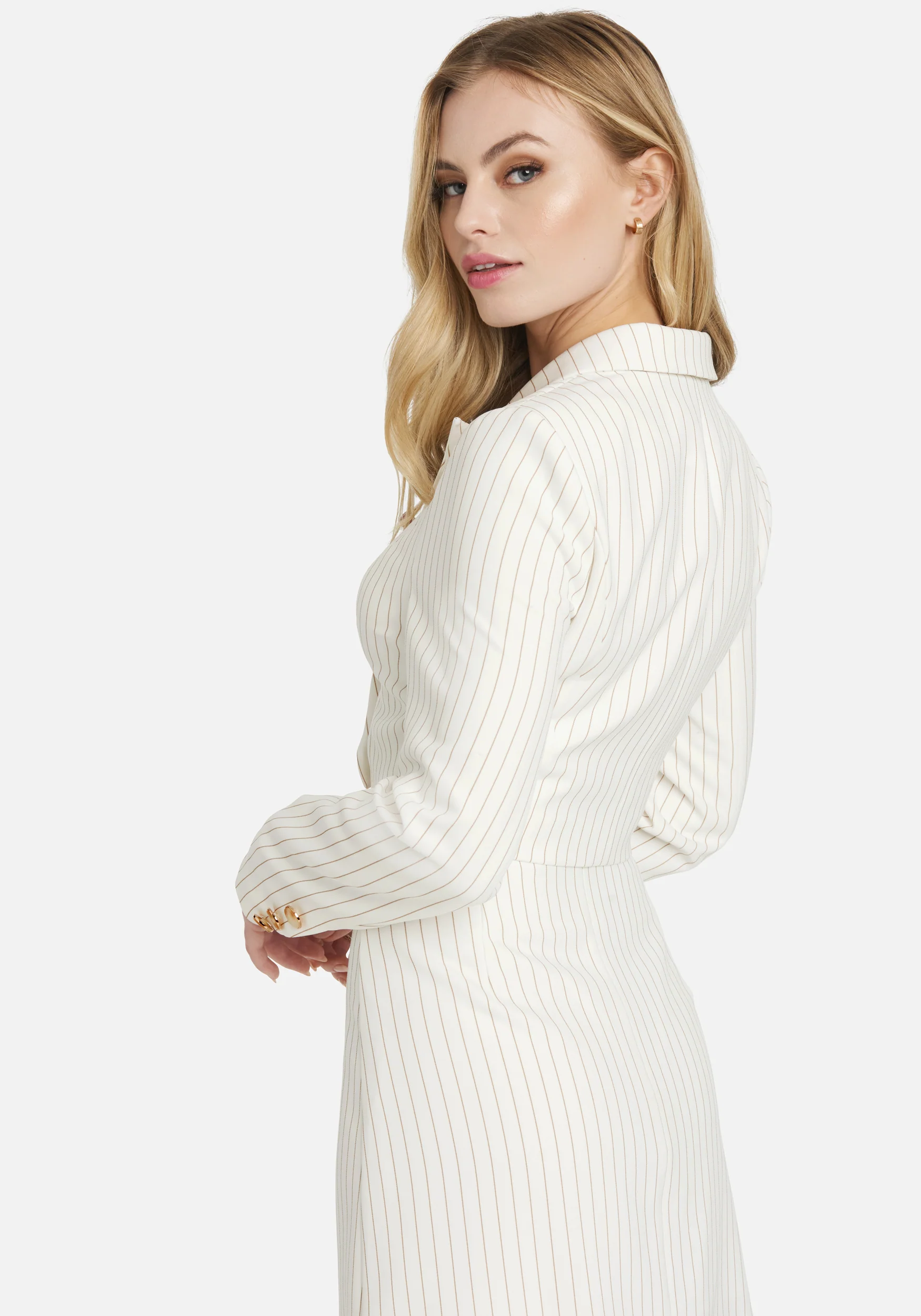Stripe Twill Double Breasted Short Jacket - Image 3