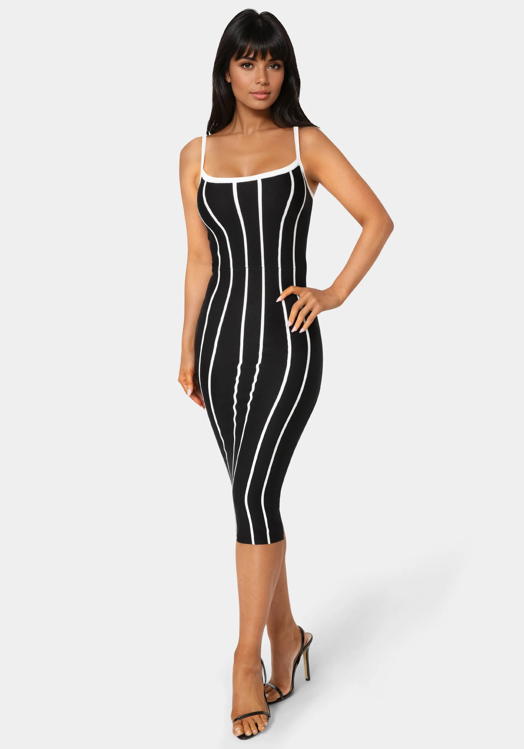Striple Knit Bodycon Midi Dress