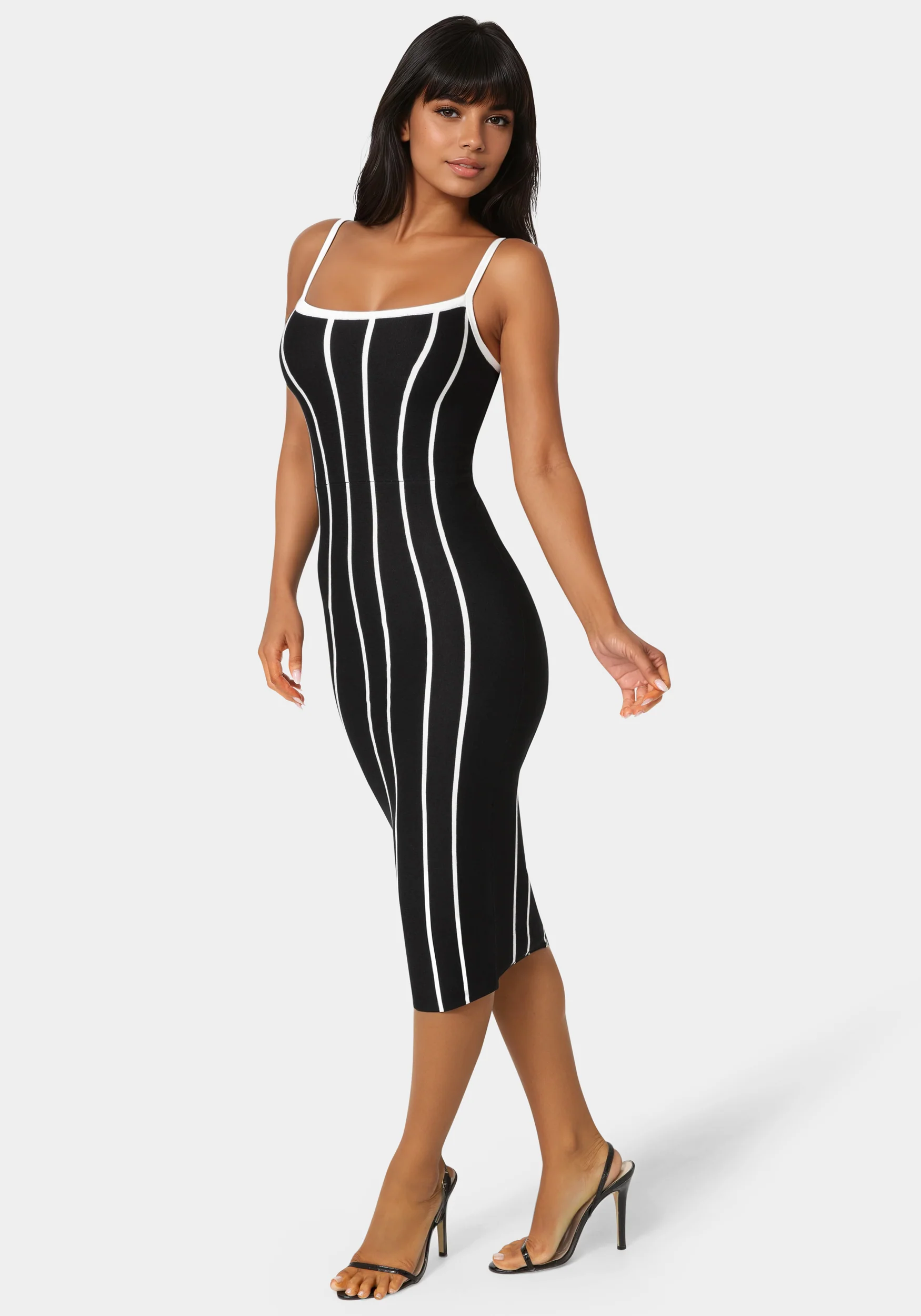 Striple Knit Bodycon Midi Dress - Image 2