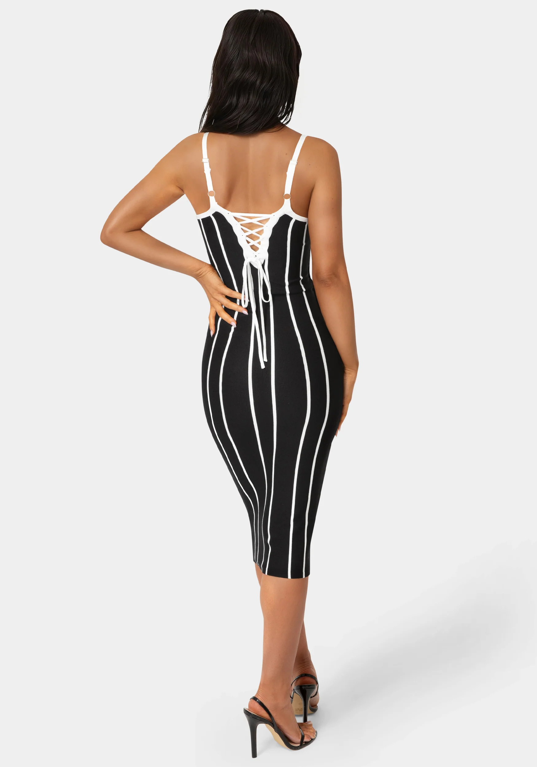 Striple Knit Bodycon Midi Dress - Image 3