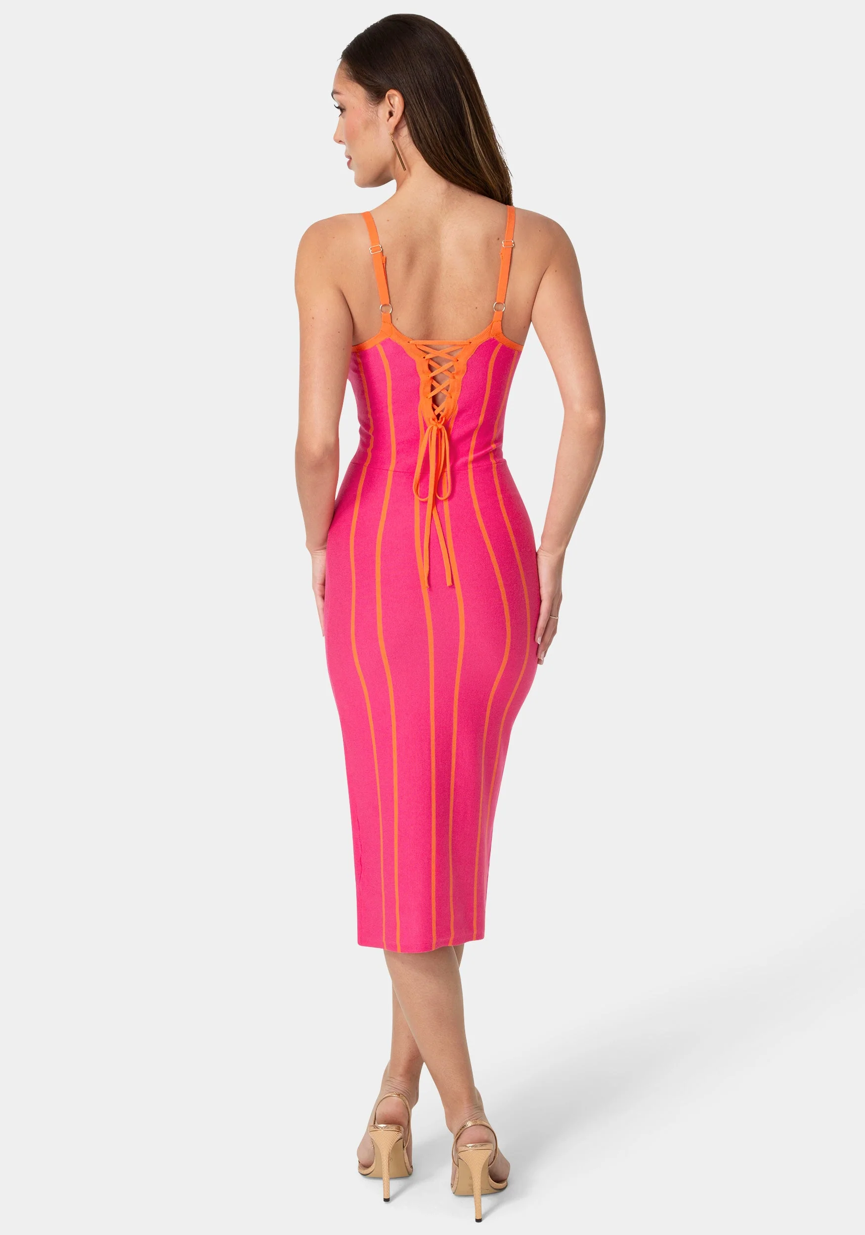 Striple Knit Bodycon Midi Dress - Image 3