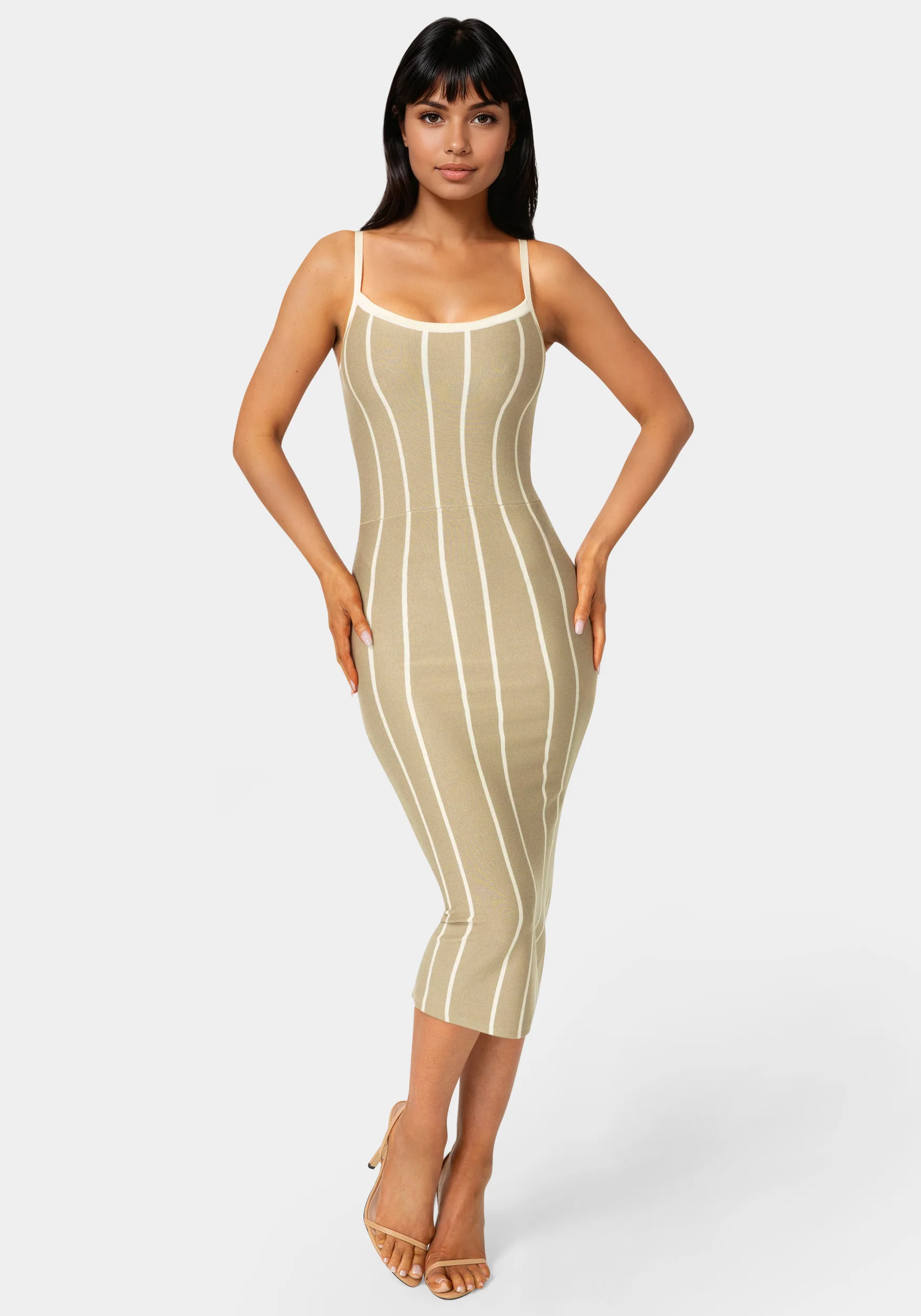 Striple Knit Bodycon Midi Dress