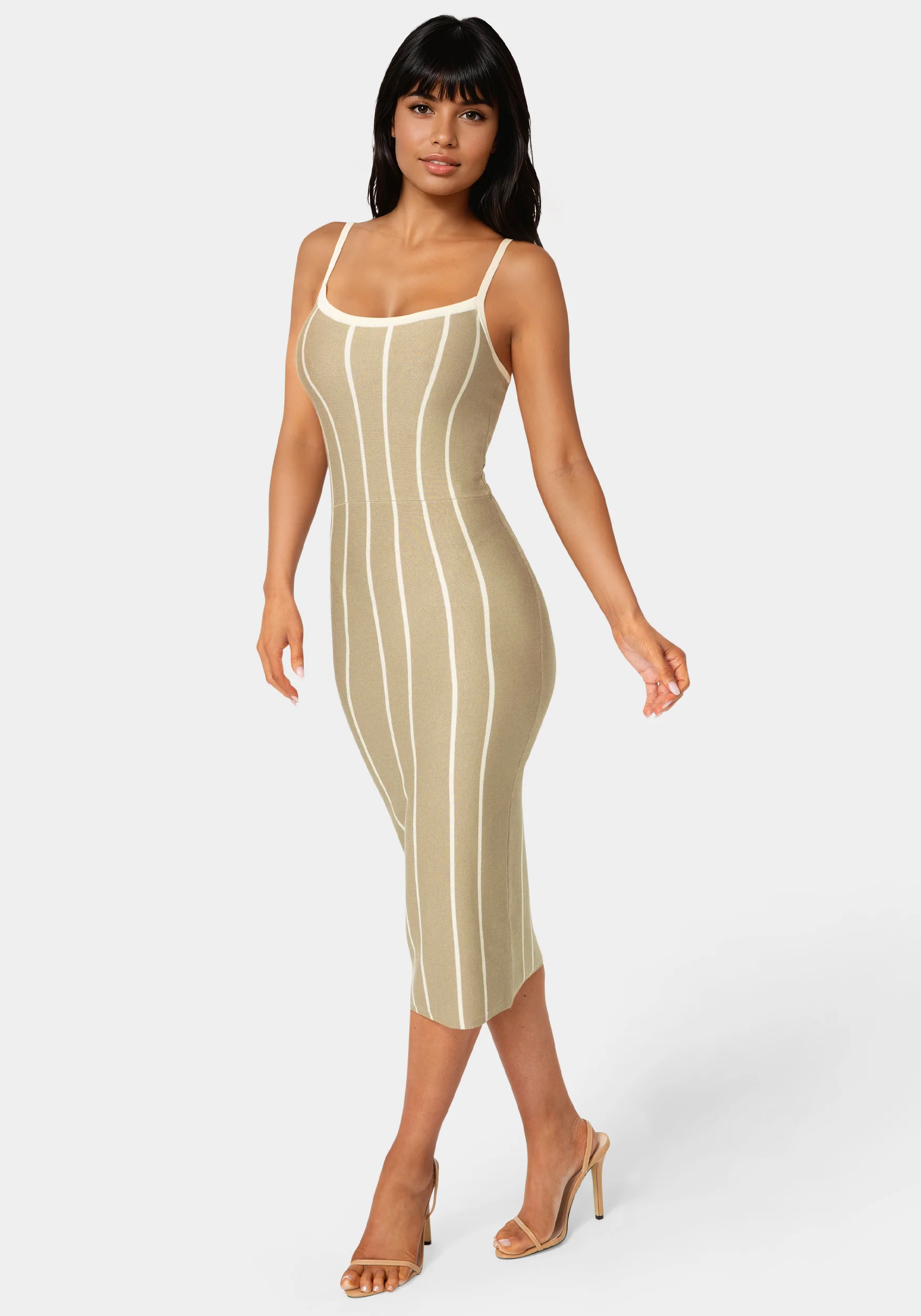 Striple Knit Bodycon Midi Dress - Image 2
