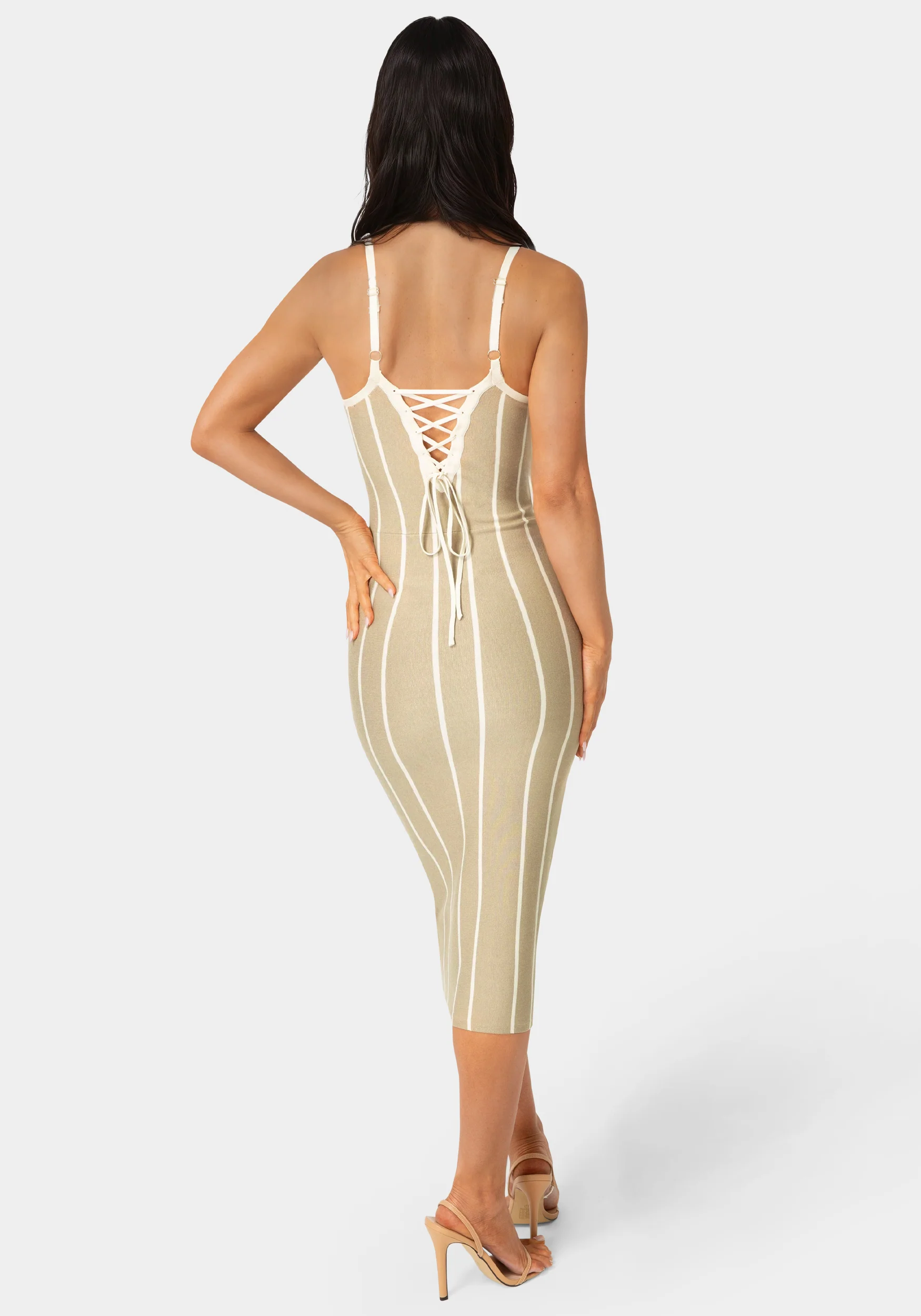 Striple Knit Bodycon Midi Dress - Image 3