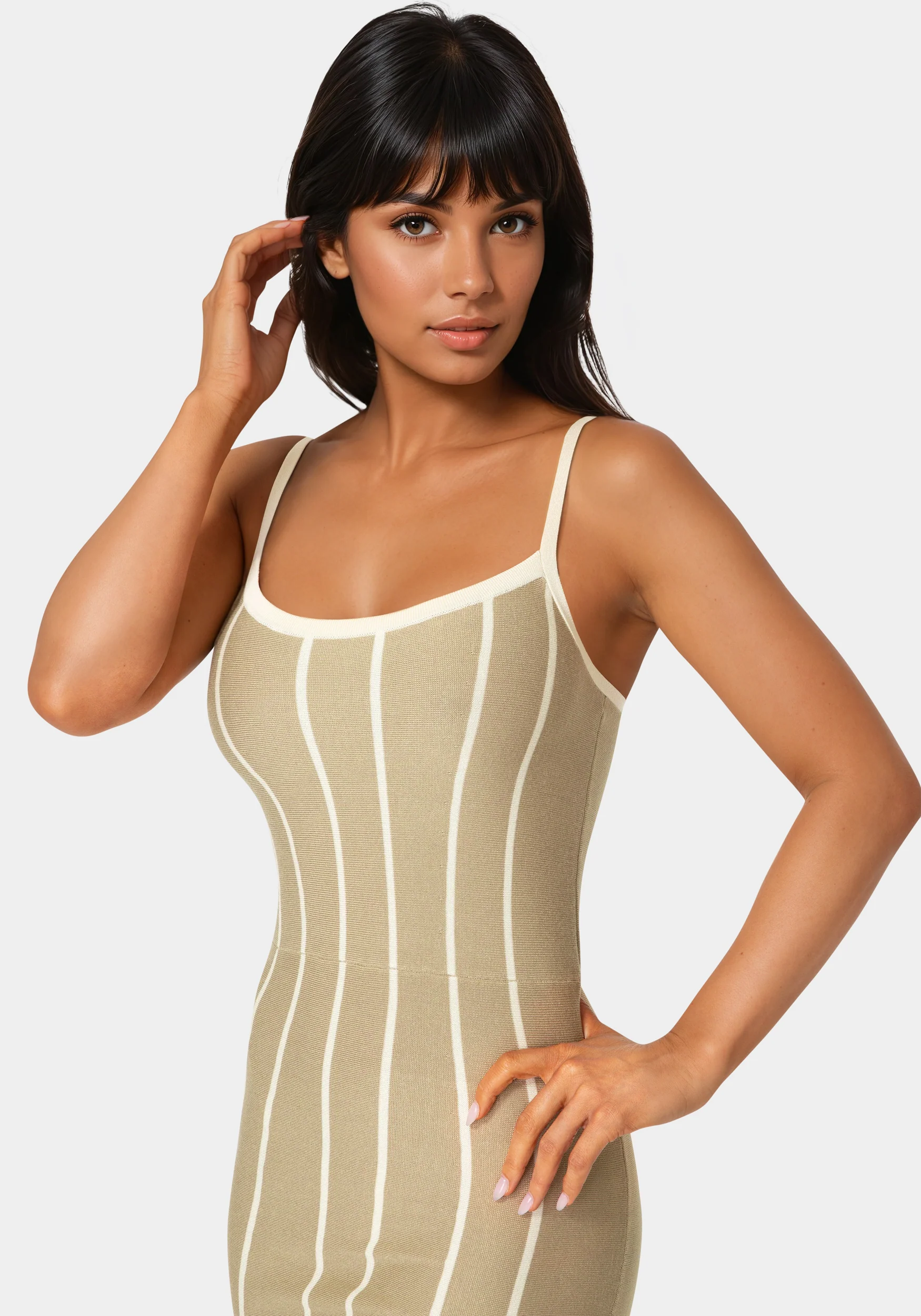 Striple Knit Bodycon Midi Dress - Image 4