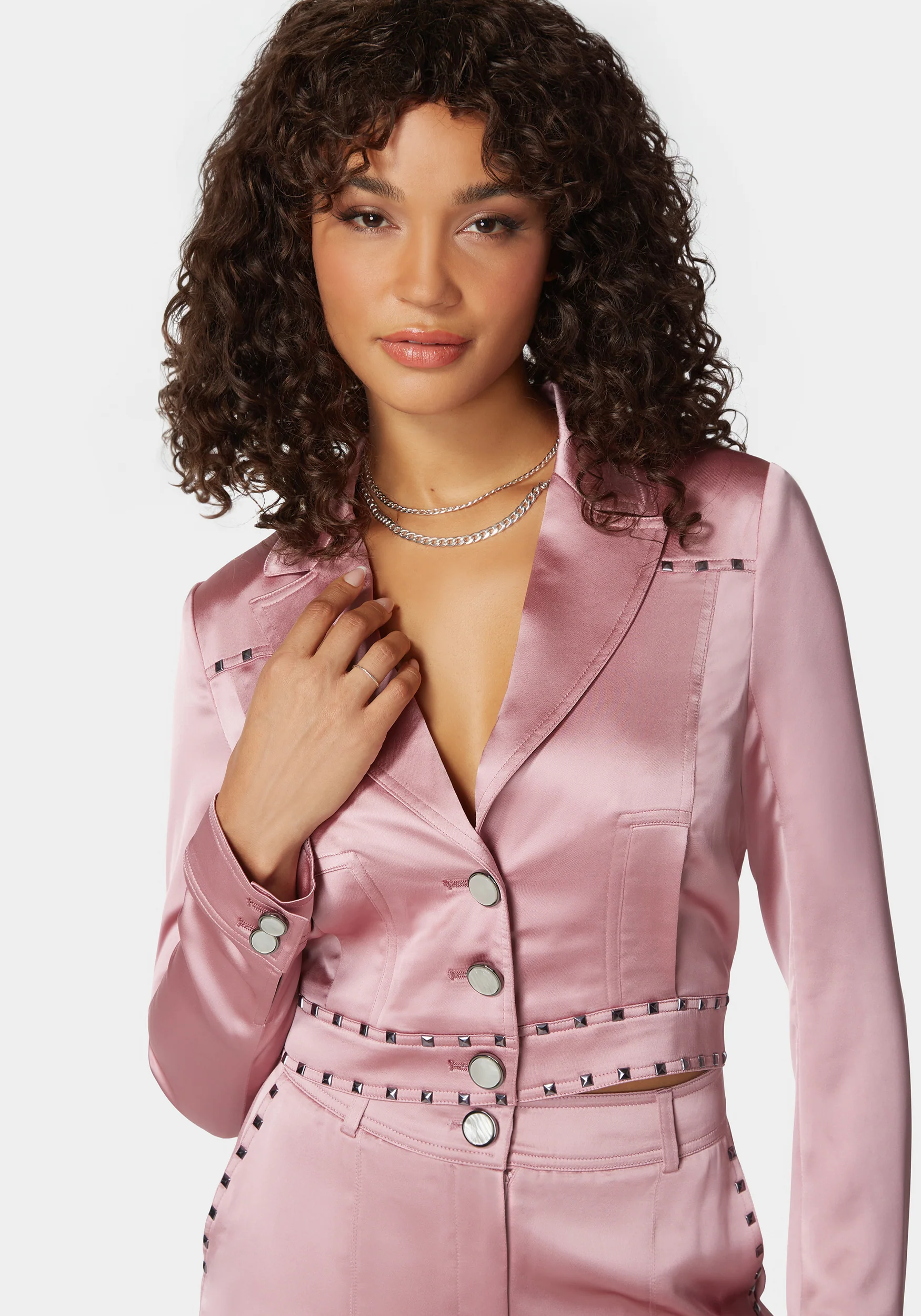 Stud Detail Tailored Satin Blazer - Image 4