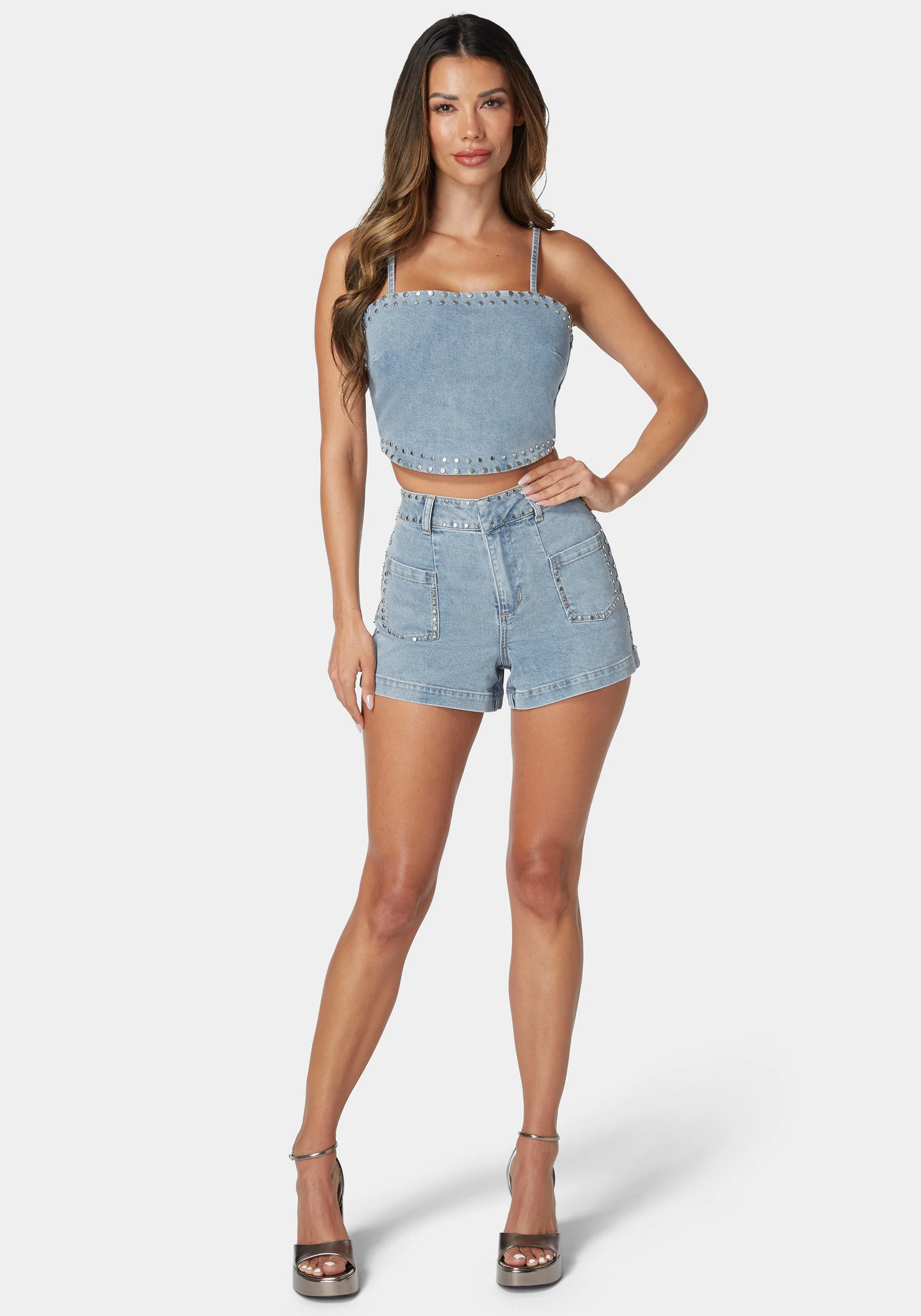 Studded Detail Denim Shorts - Image 2