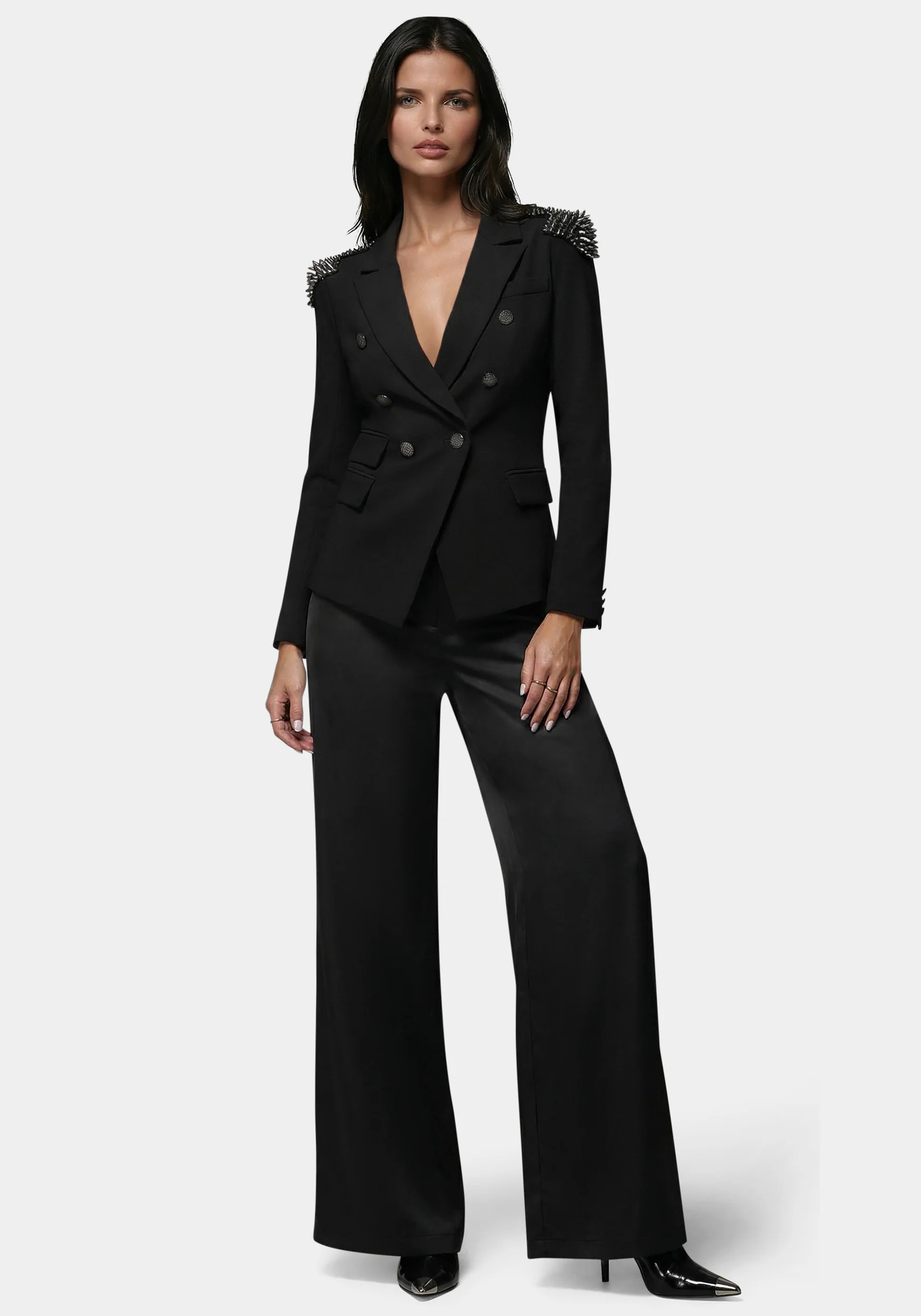 Studded Shoulder Double Breast Tailored Blazer - Image 3