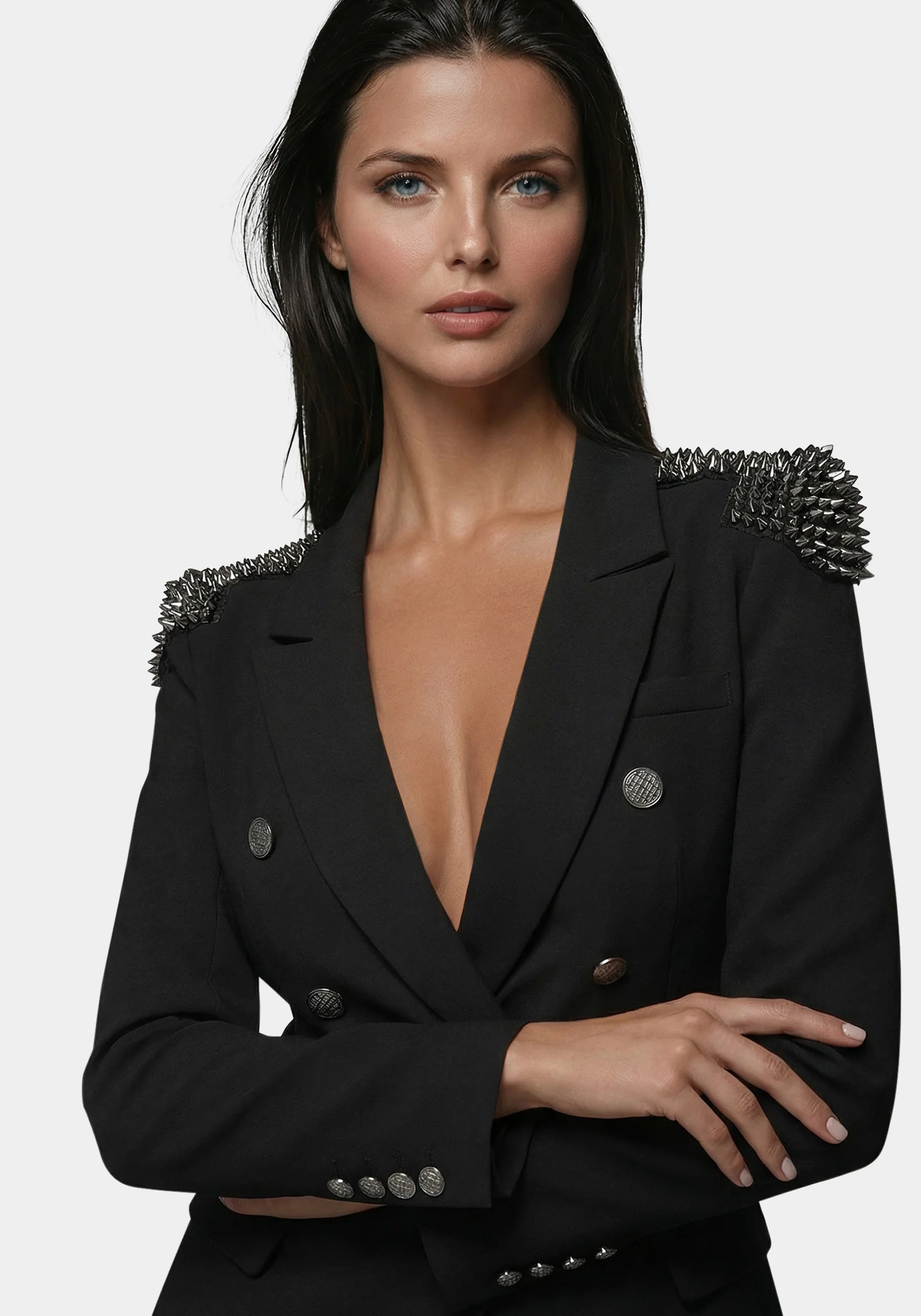 Studded Shoulder Double Breast Tailored Blazer - Image 4