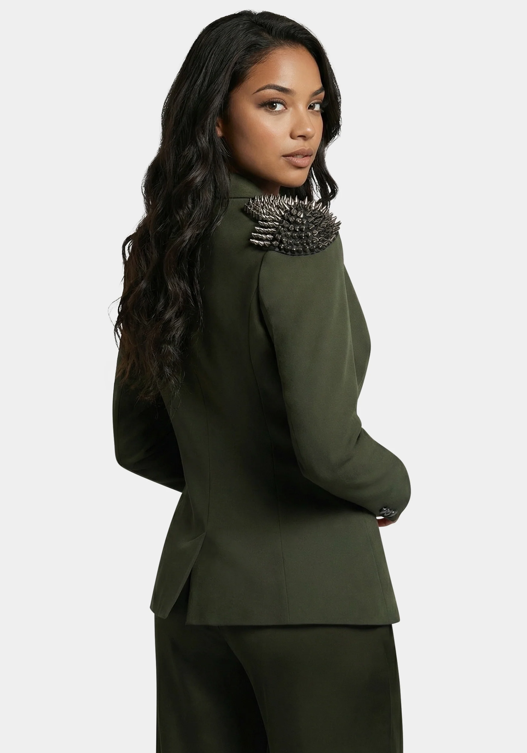 Studded Shoulder Double Breast Tailored Blazer - Image 3