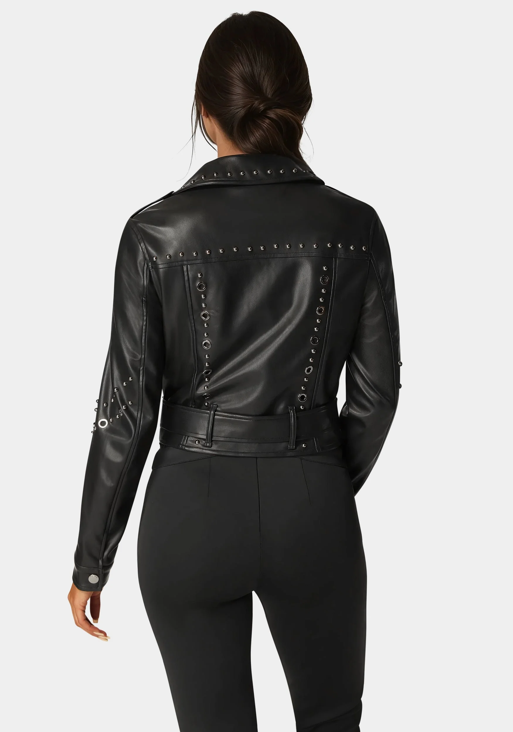 Studded Vegan Leather Moto Jacket - Image 2