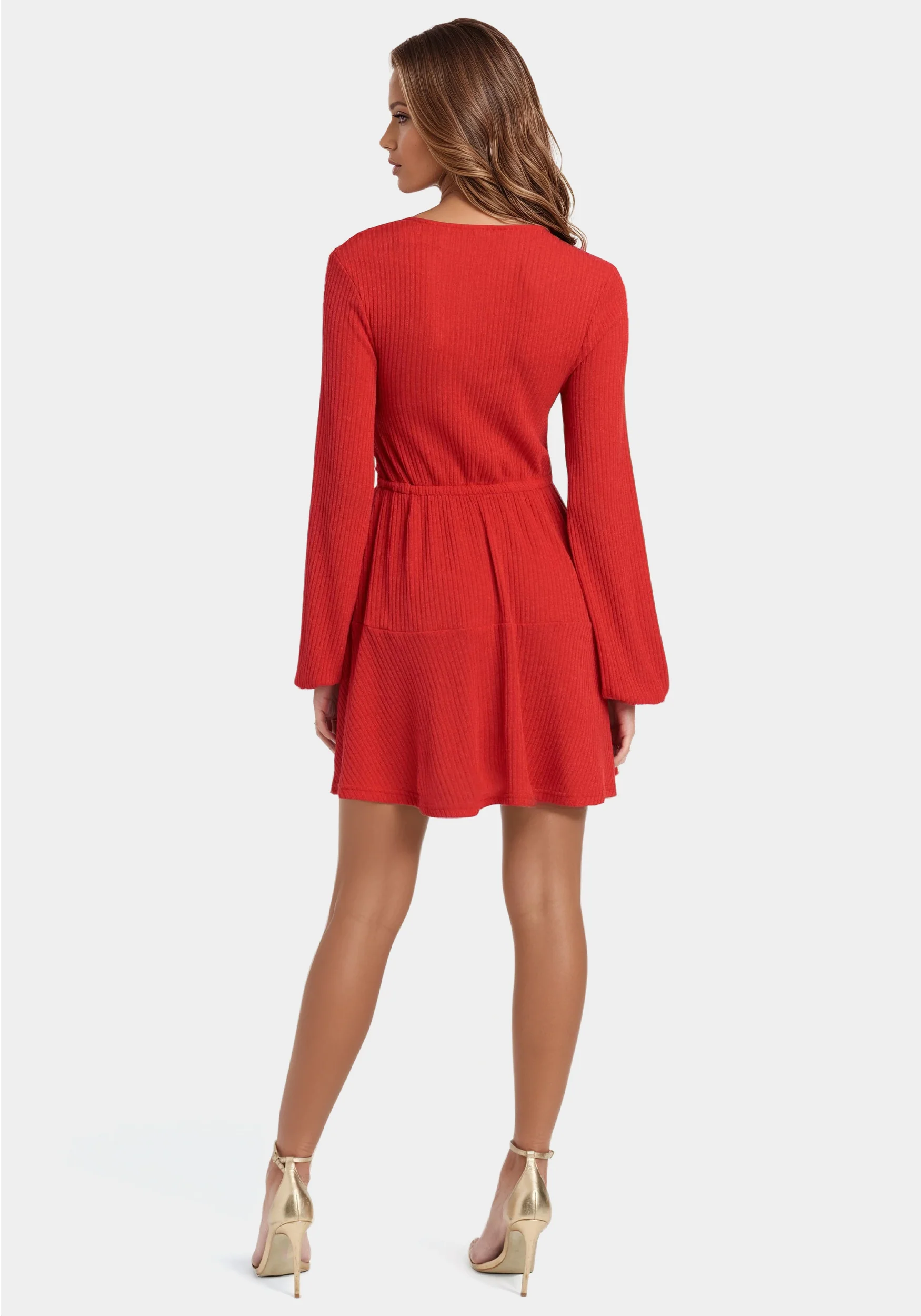 Surplice Neck Flare Knit Dress - Image 4