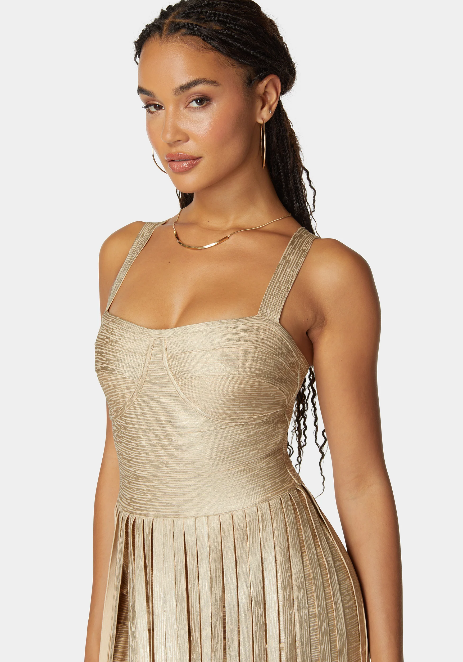 Sweetheart Bandage Top With Fringe Maxi Skirt Dress - Image 3
