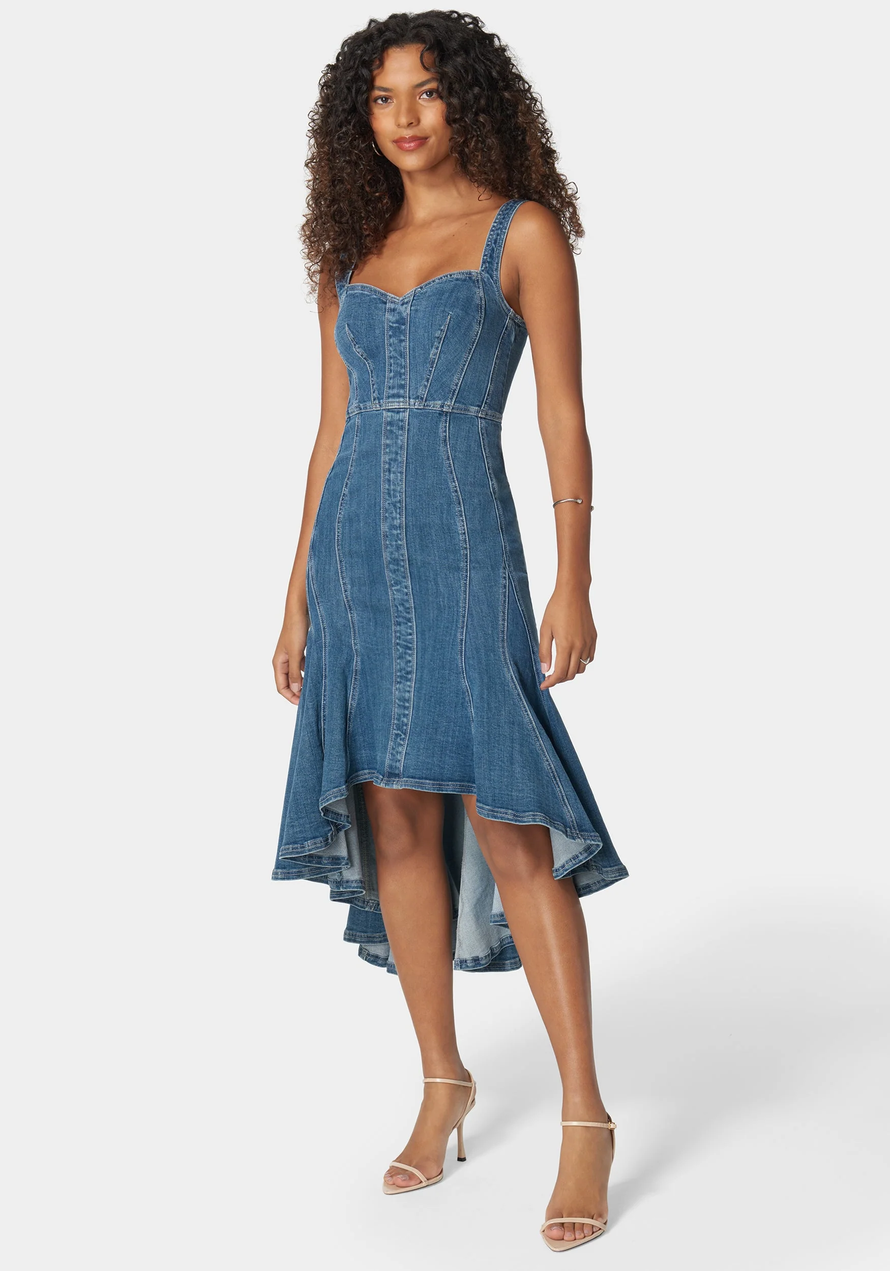 Sweetheart Neck Trumpet Denim Dress - Image 2