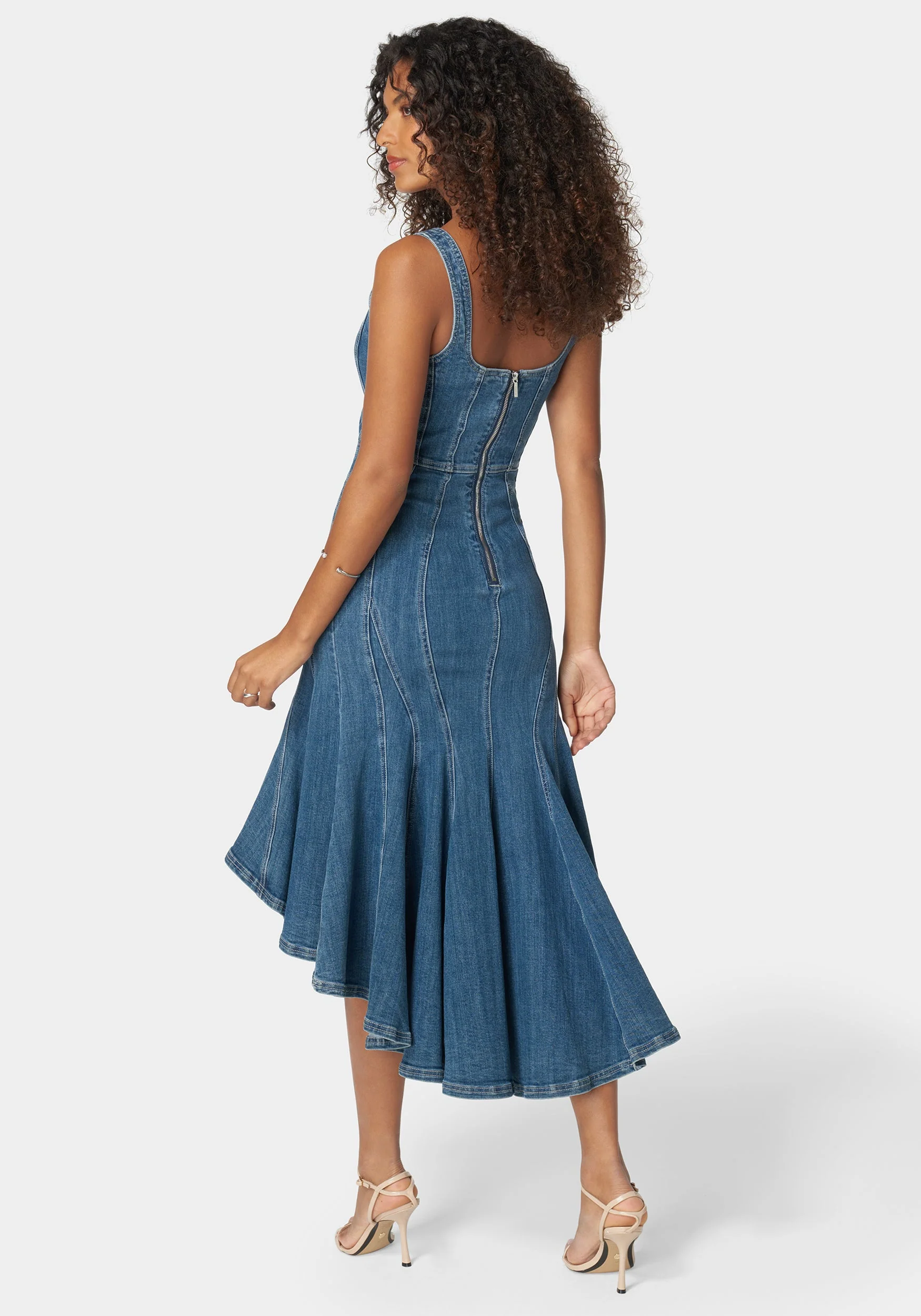 Sweetheart Neck Trumpet Denim Dress - Image 3