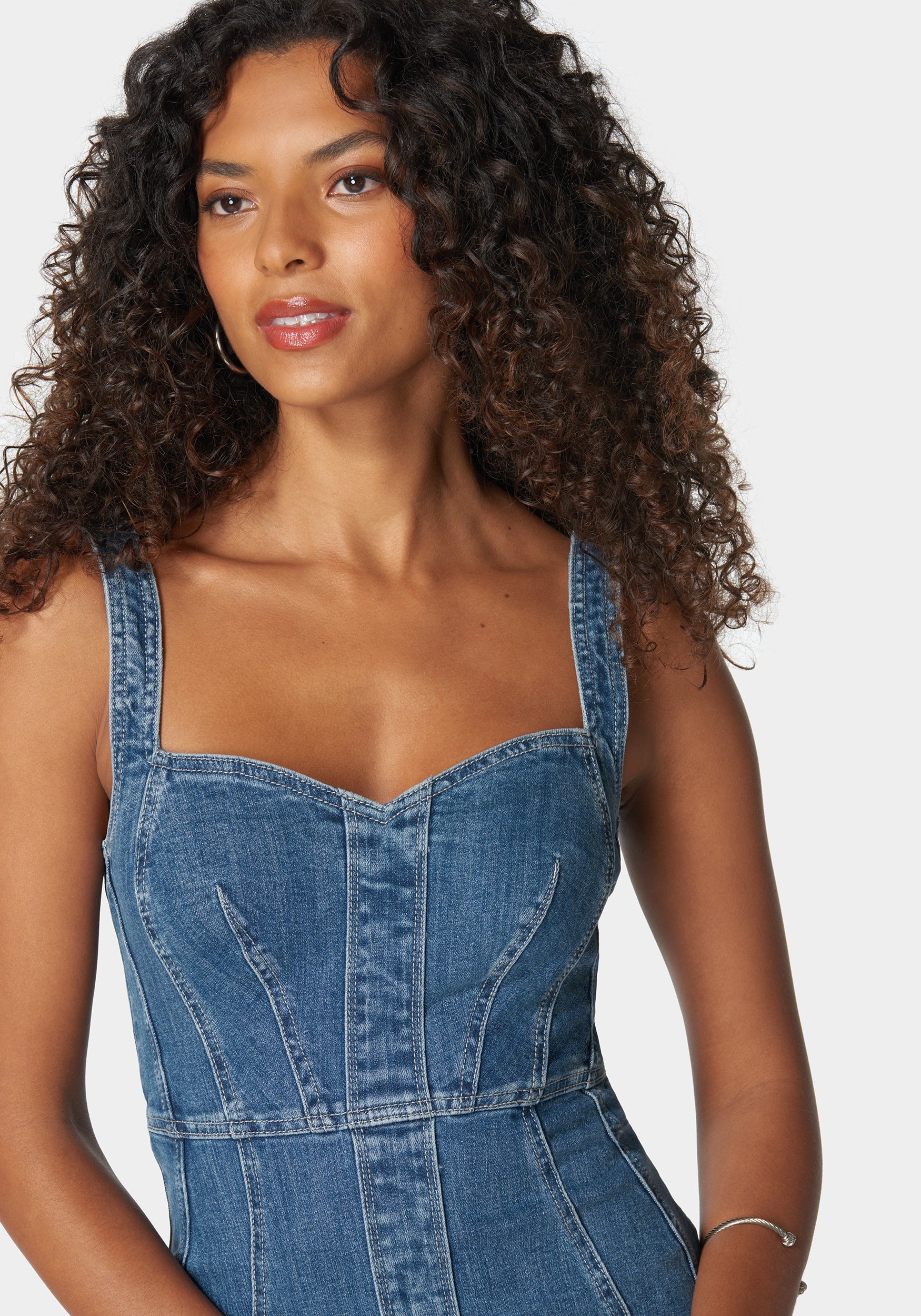 Sweetheart Neck Trumpet Denim Dress - Image 4