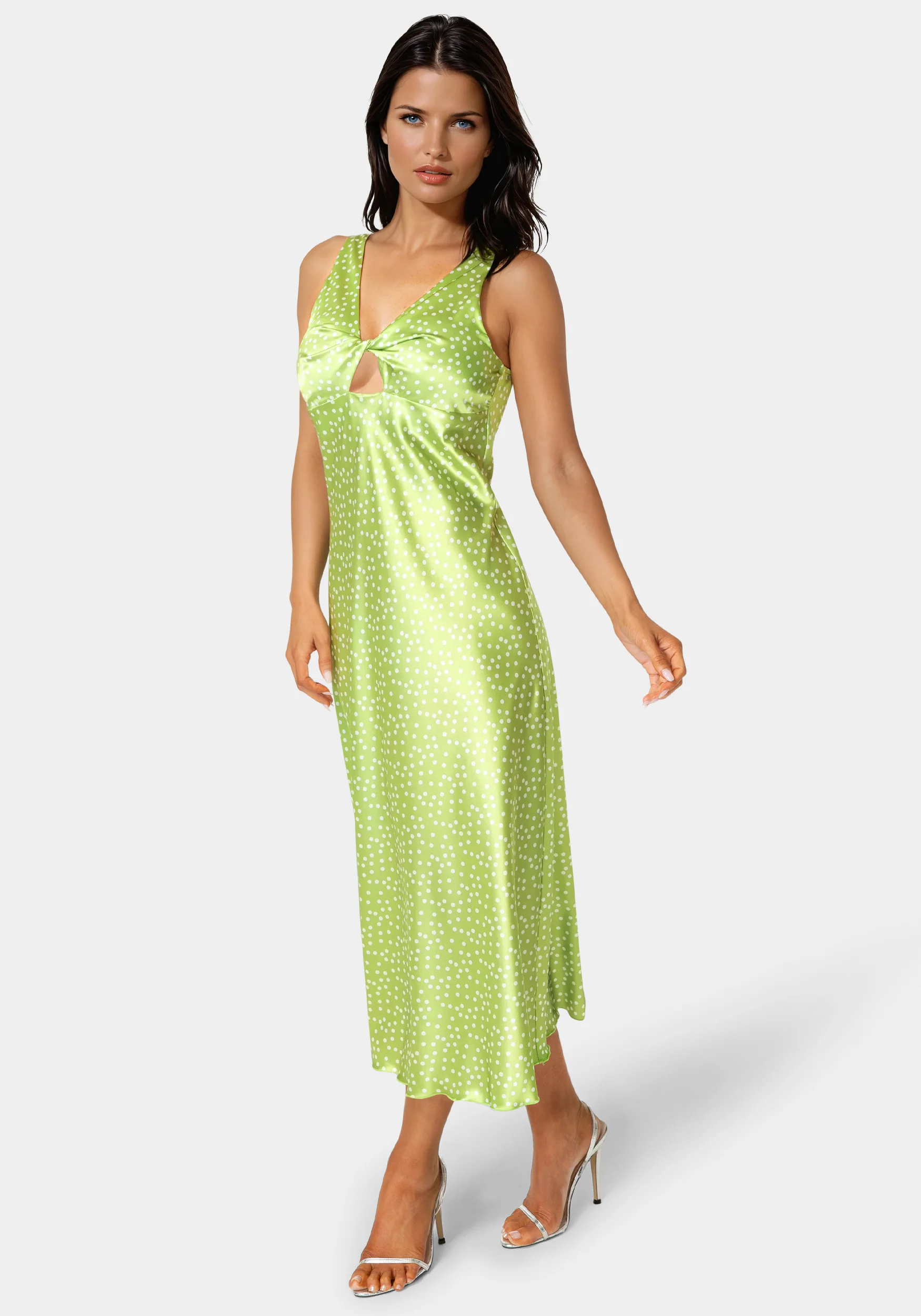 Swiss Dot Satin Twist Front Maxi Dress - Image 2