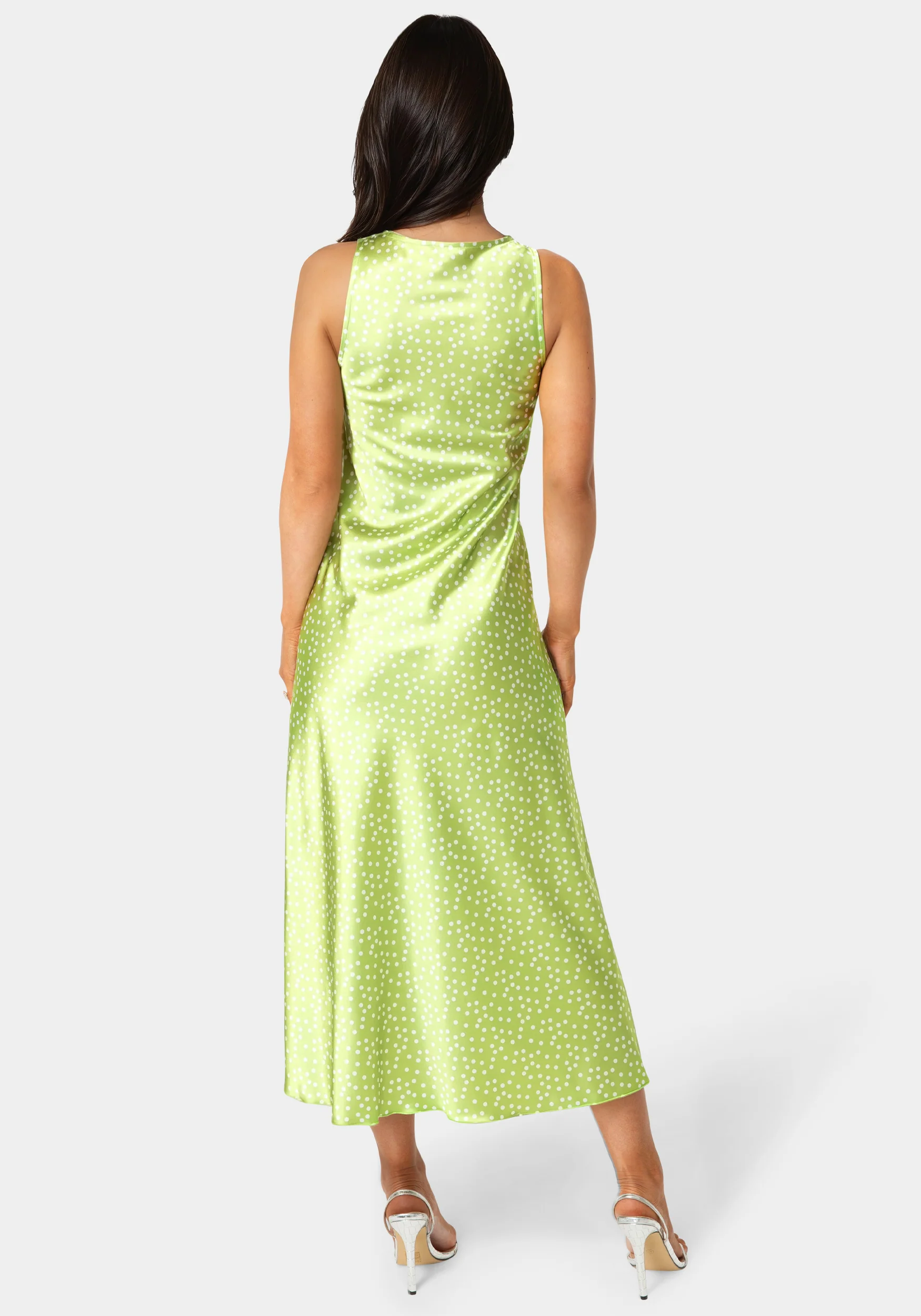 Swiss Dot Satin Twist Front Maxi Dress - Image 3