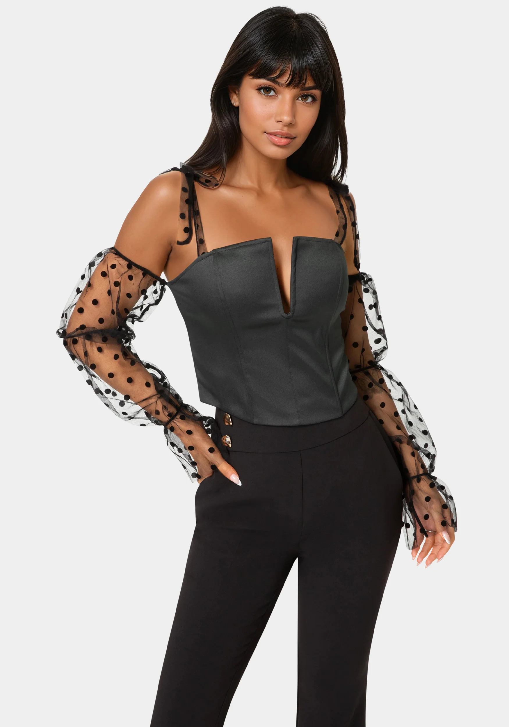 Swiss Dot Sleeve Satin Corset - Image 3