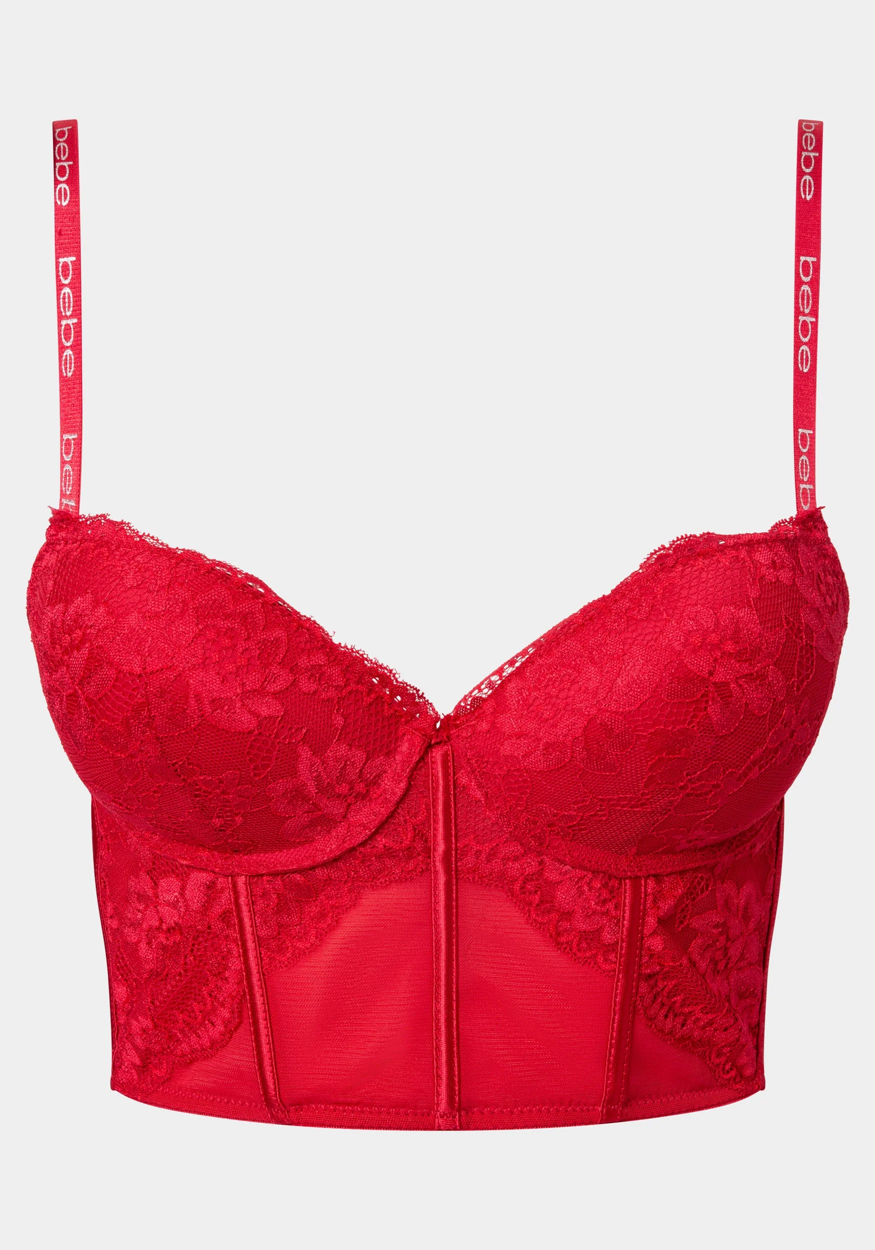 Lace and Mesh Push Up Bustier Long Line Bra - Image 2
