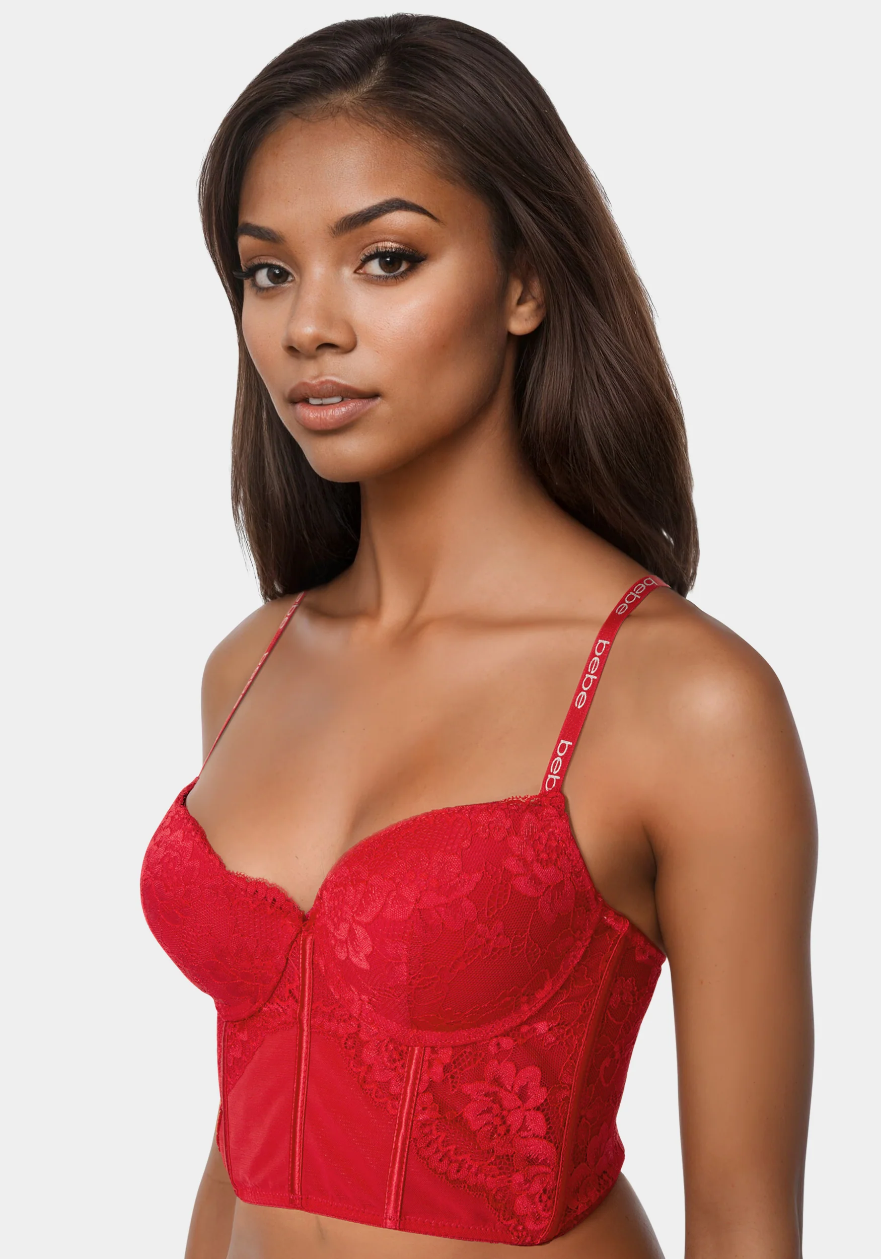 Lace and Mesh Push Up Bustier Long Line Bra - Image 3
