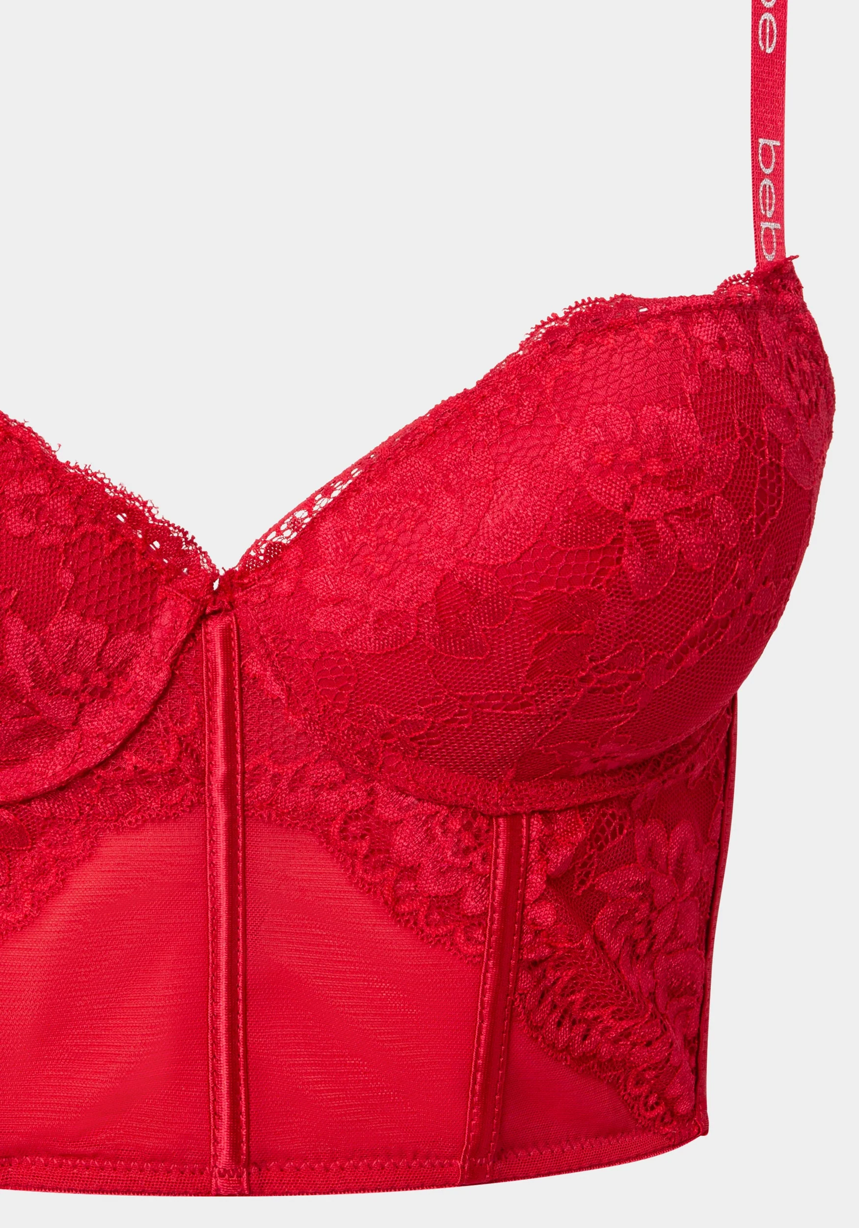 Lace and Mesh Push Up Bustier Long Line Bra - Image 4