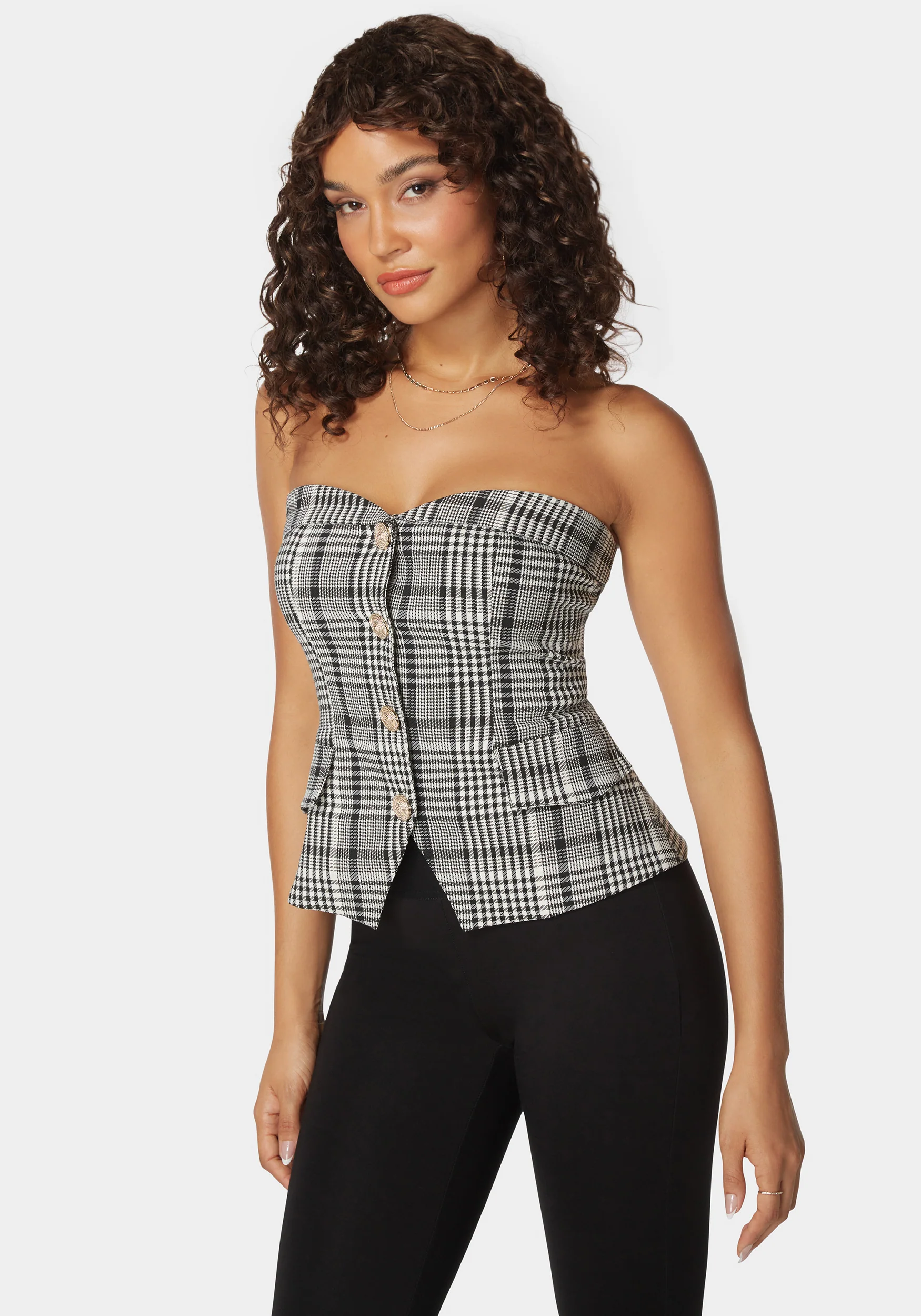 Tailored Button Trim Novelty Jacquard Corset - Image 2