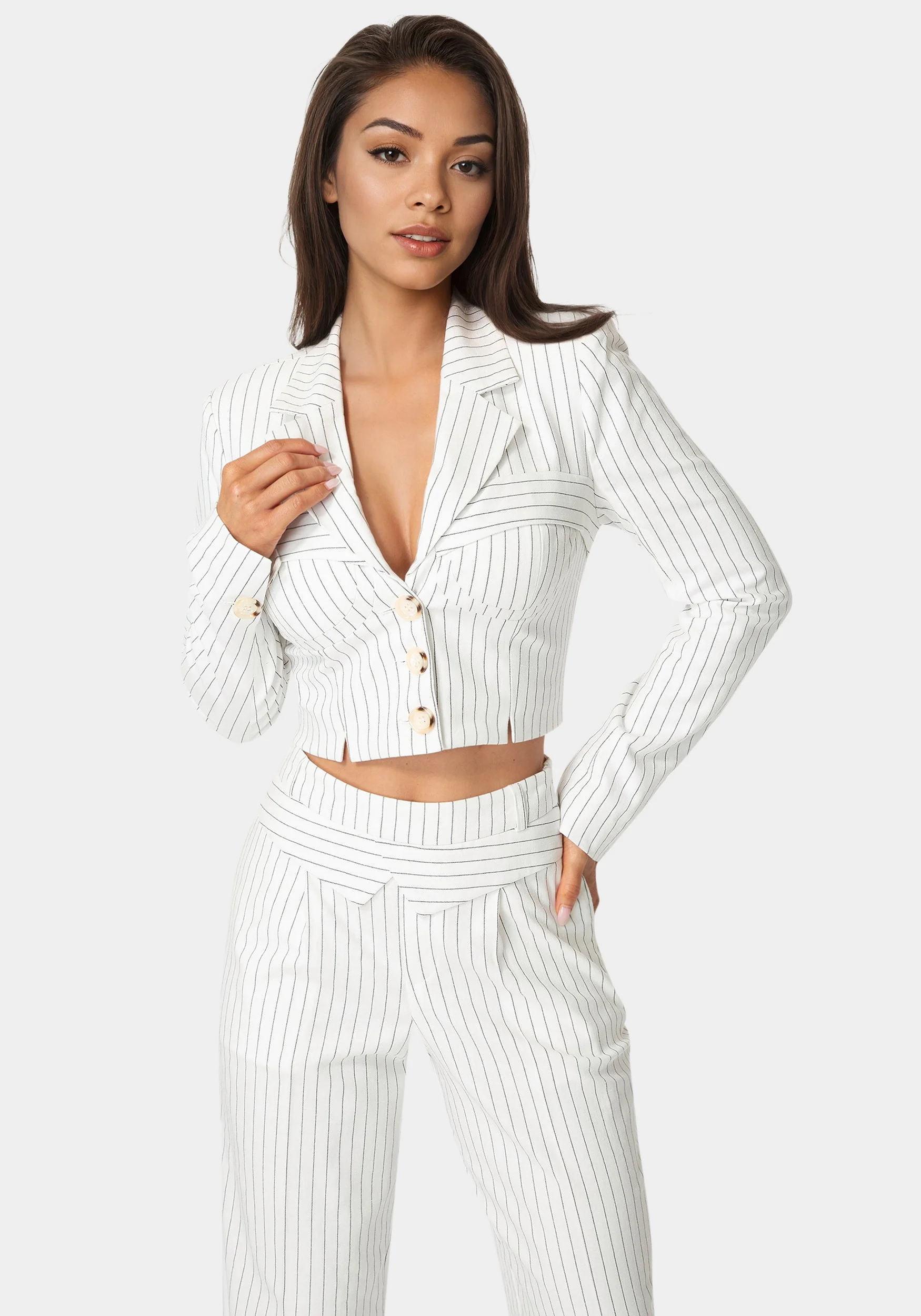 Tailored Cropped Pinstripe Blazer