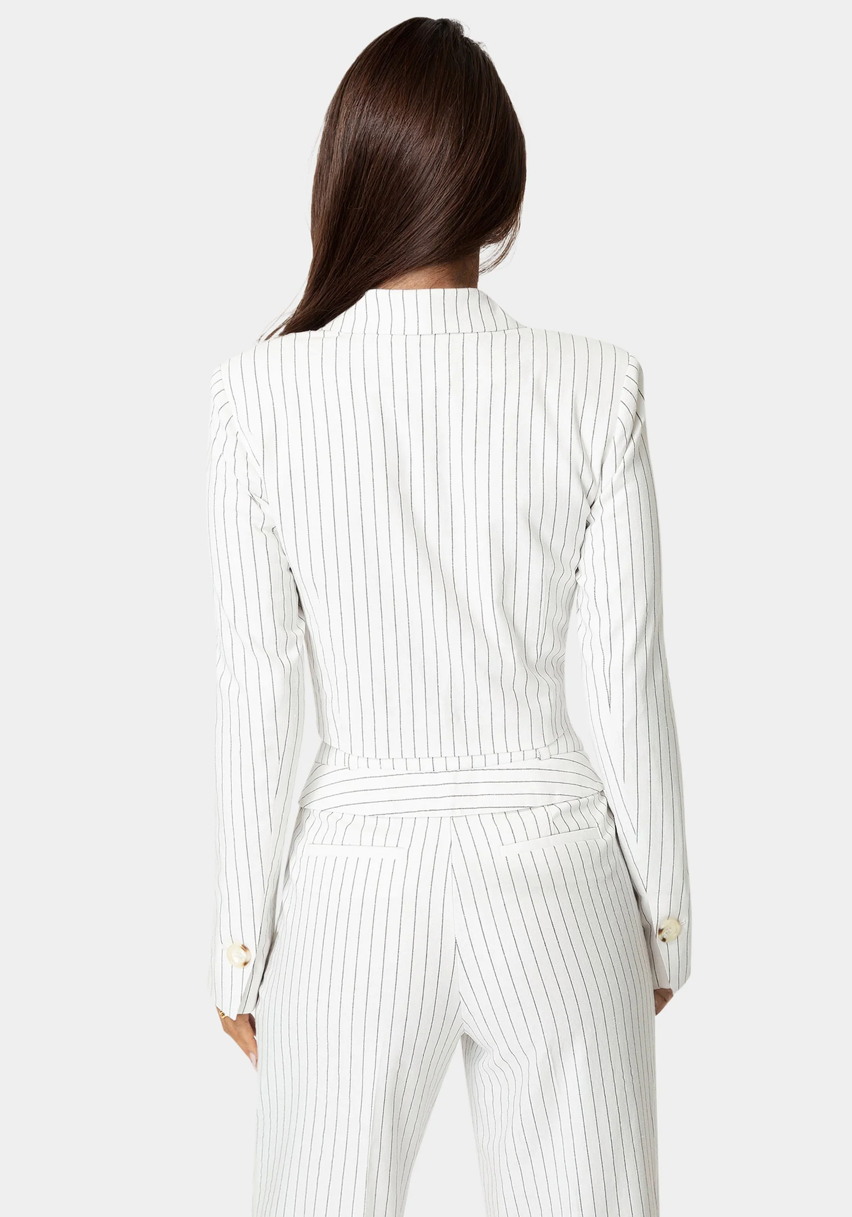 Tailored Cropped Pinstripe Blazer - Image 3