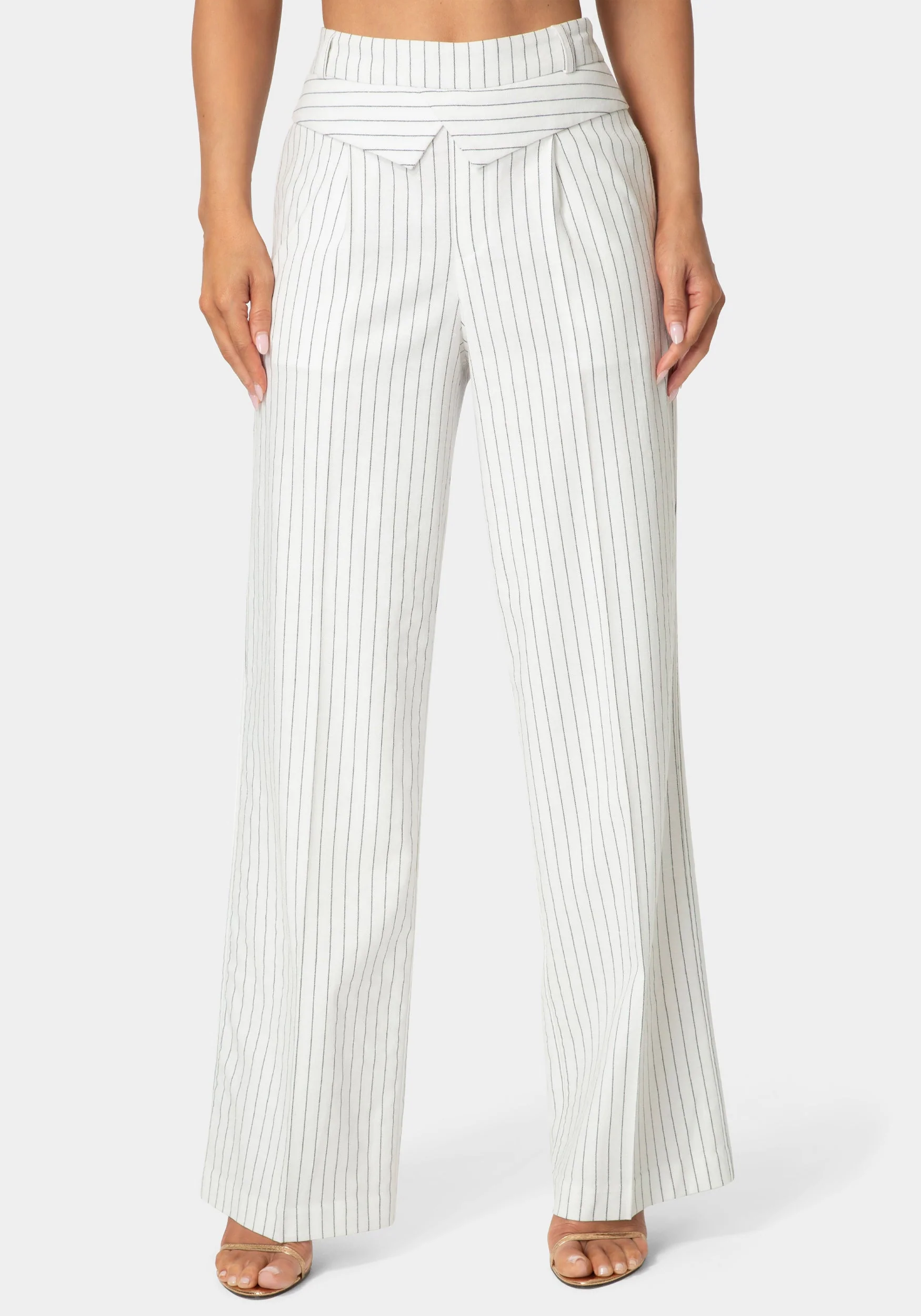 Tailored Pinstripe Straight Wide Leg Pant
