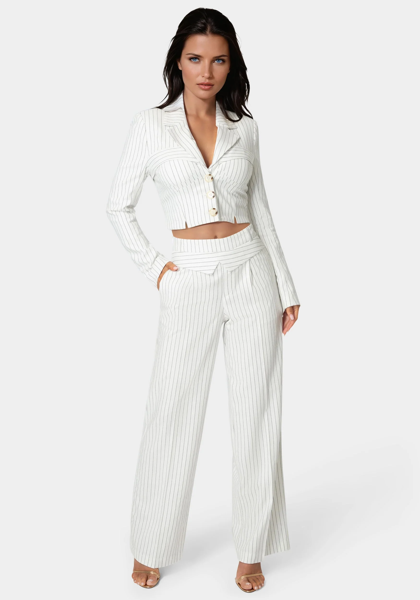 Tailored Pinstripe Straight Wide Leg Pant - Image 2