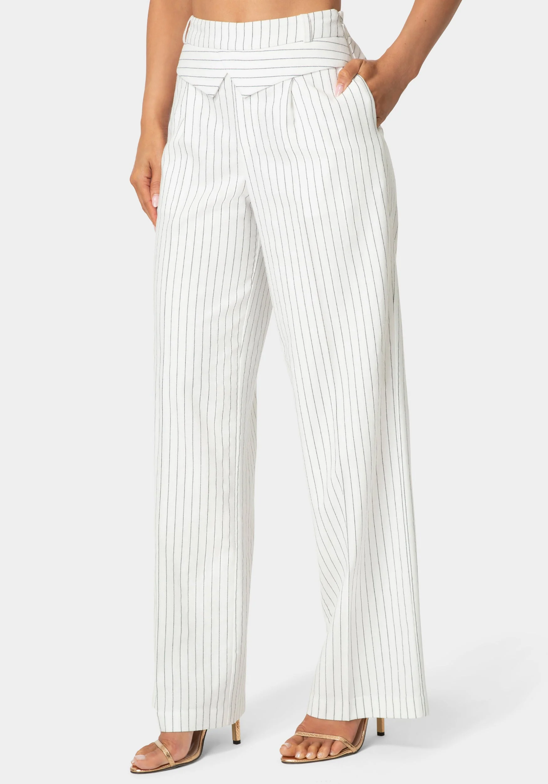 Tailored Pinstripe Straight Wide Leg Pant - Image 5