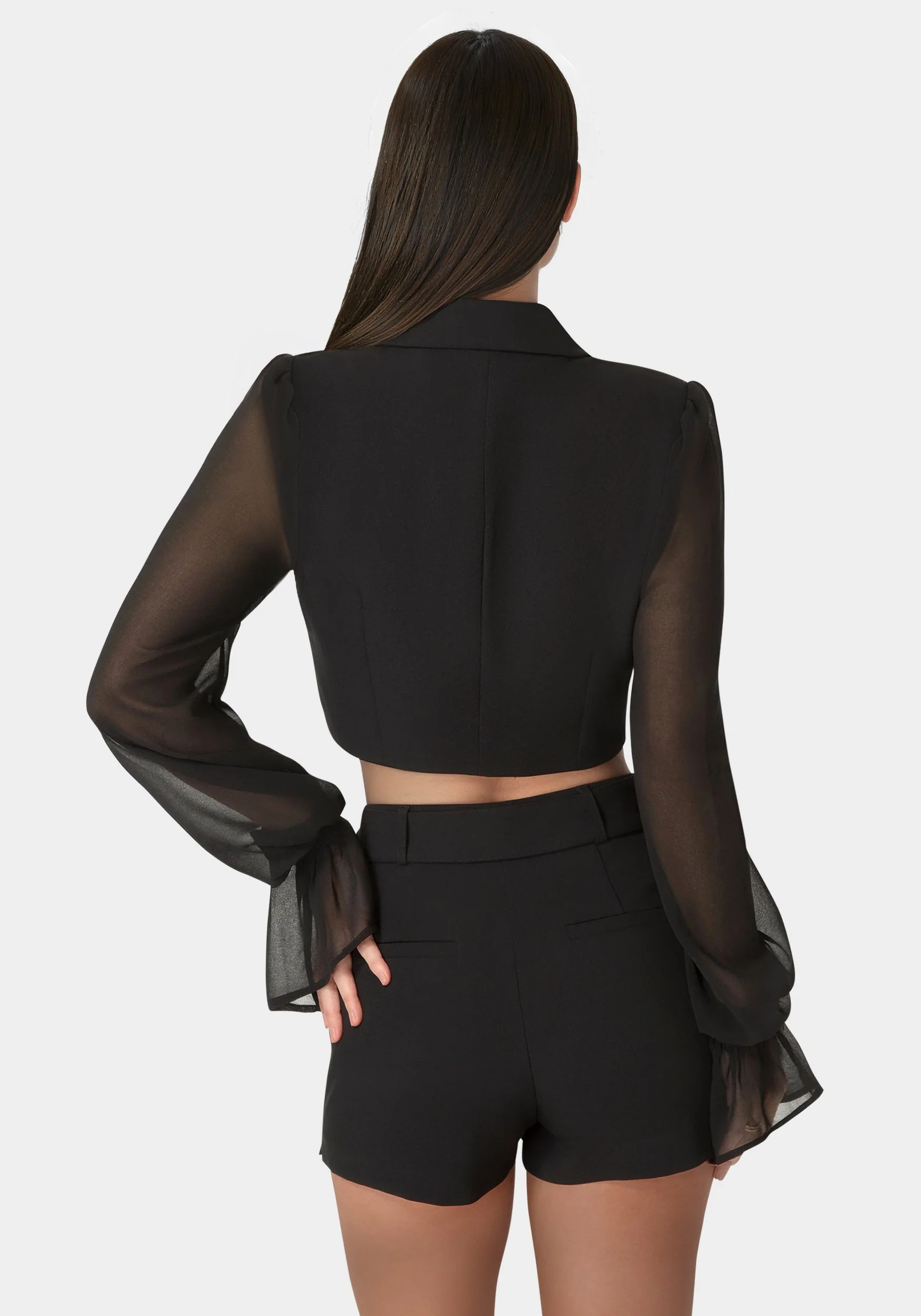Tailored Sheer Sleeves Cropped Blazer - Image 2
