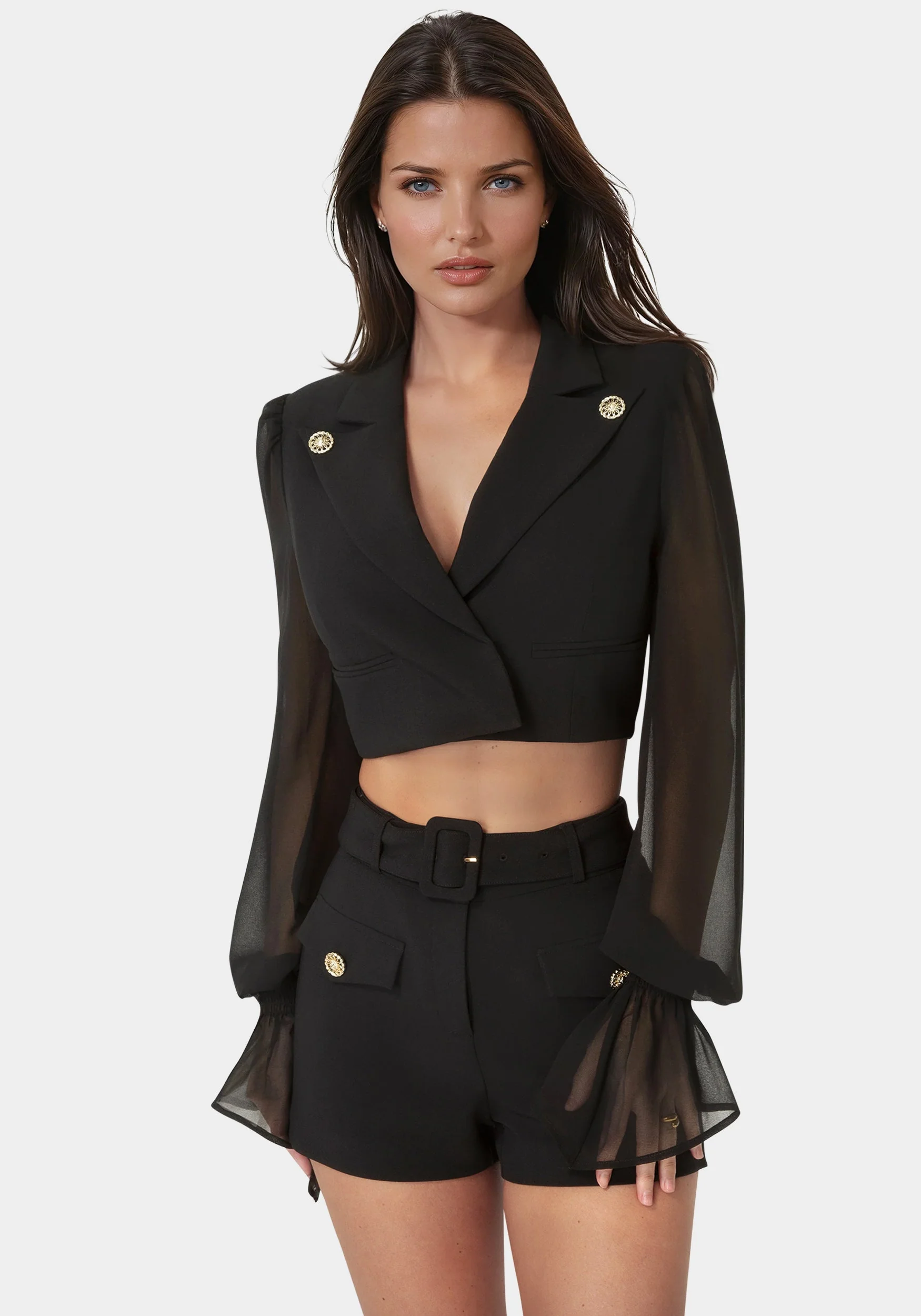 Tailored Sheer Sleeves Cropped Blazer - Image 3