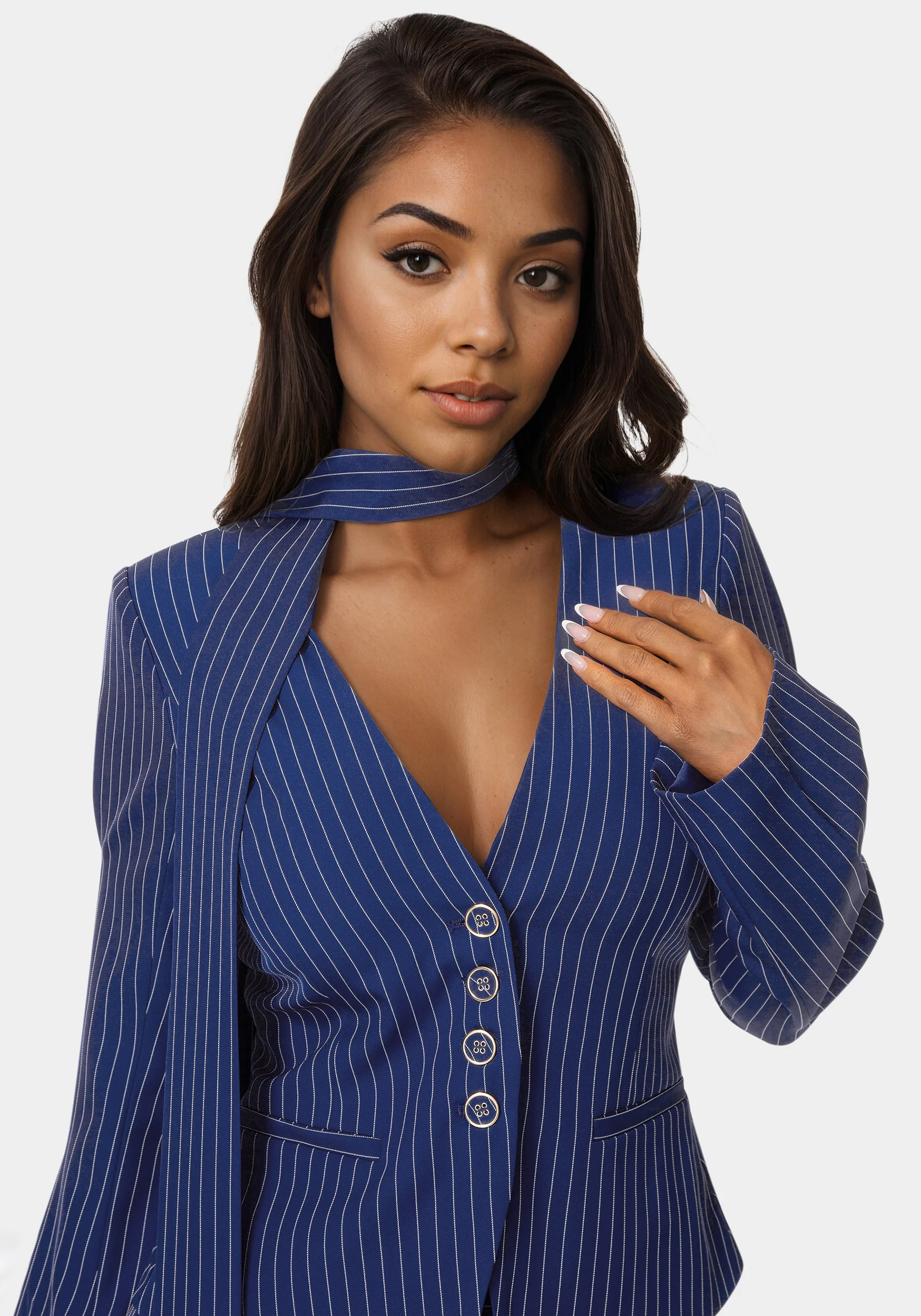 Tailored Stripe Scarf Blazer - Image 2