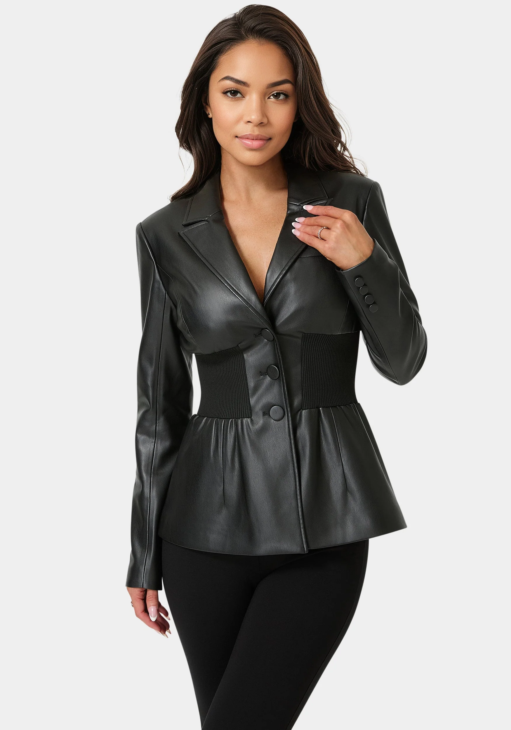 Tailored Vegan Leather Power Rib Combo Blazer