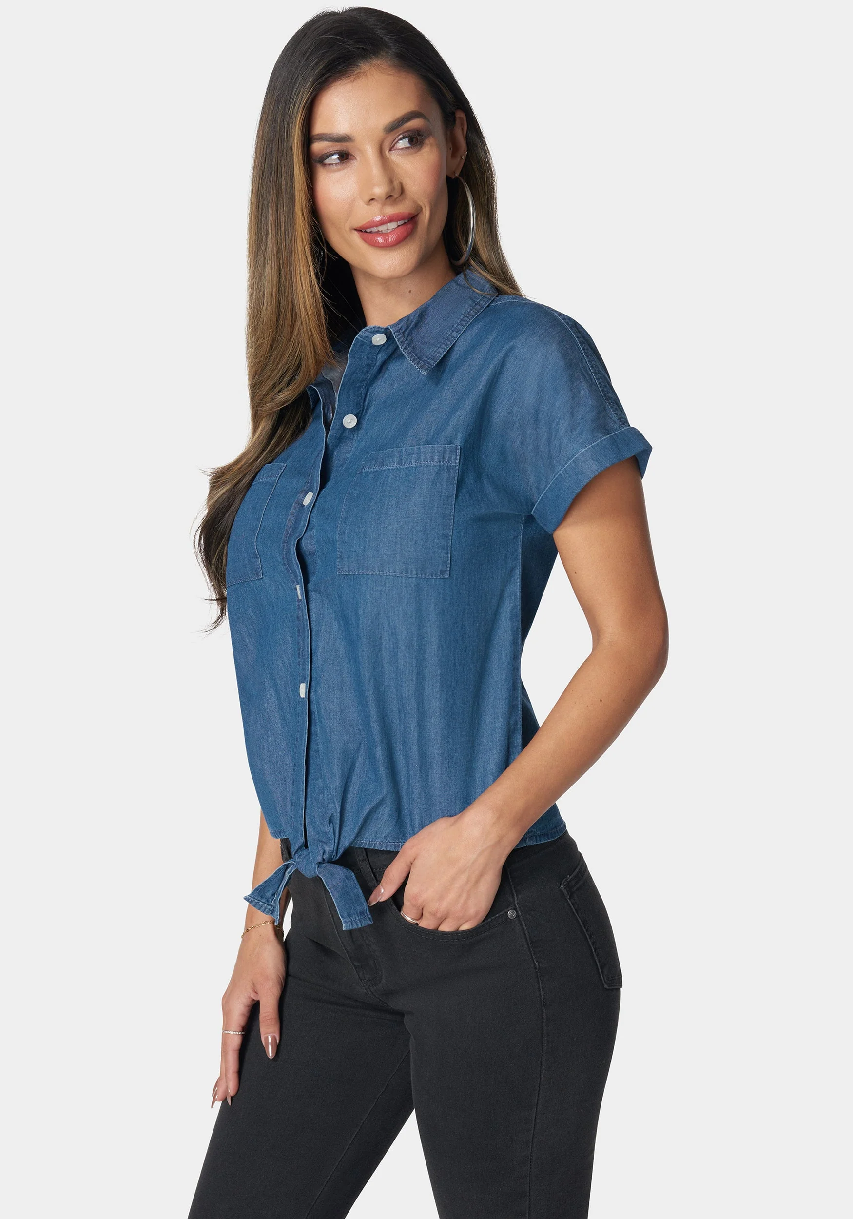 The Tie Front Denim Shirt - Image 2