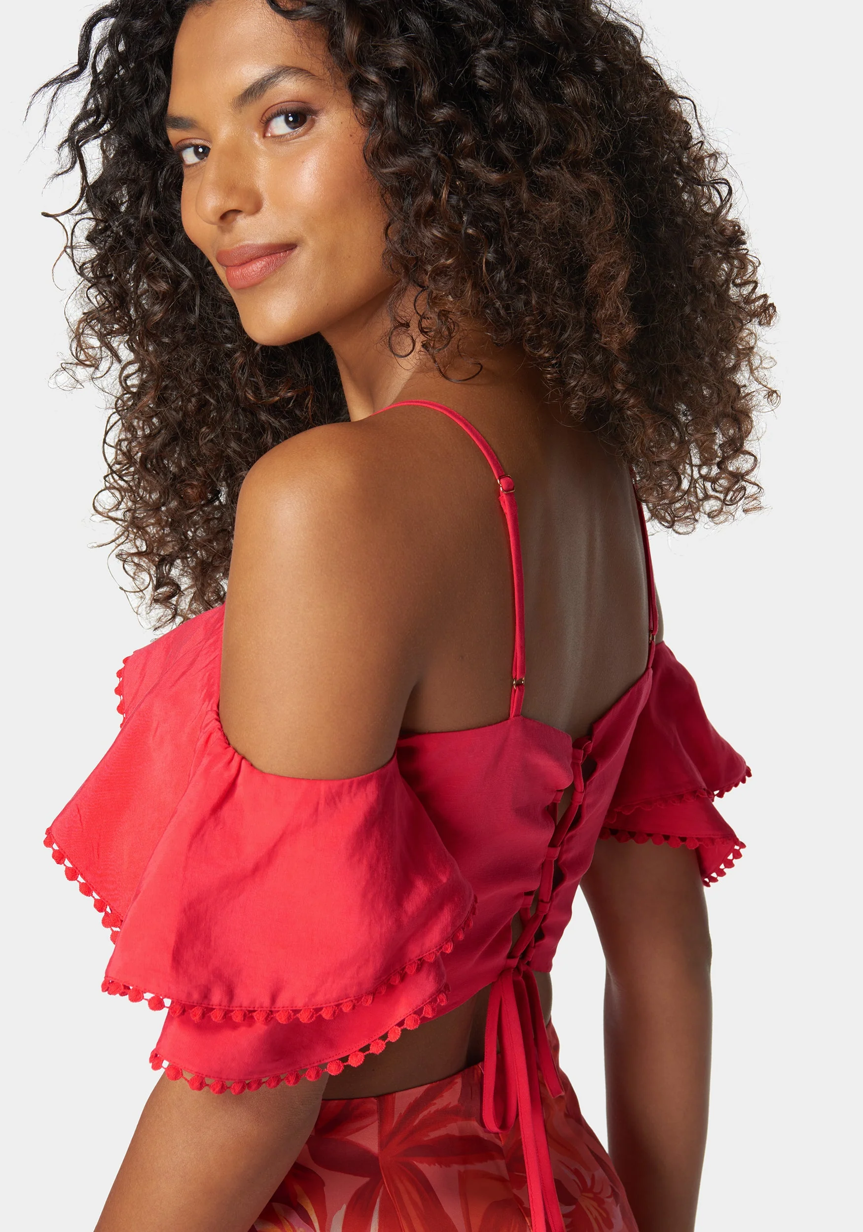 Tie Back Ruffle Trim Detail Top - Image 4