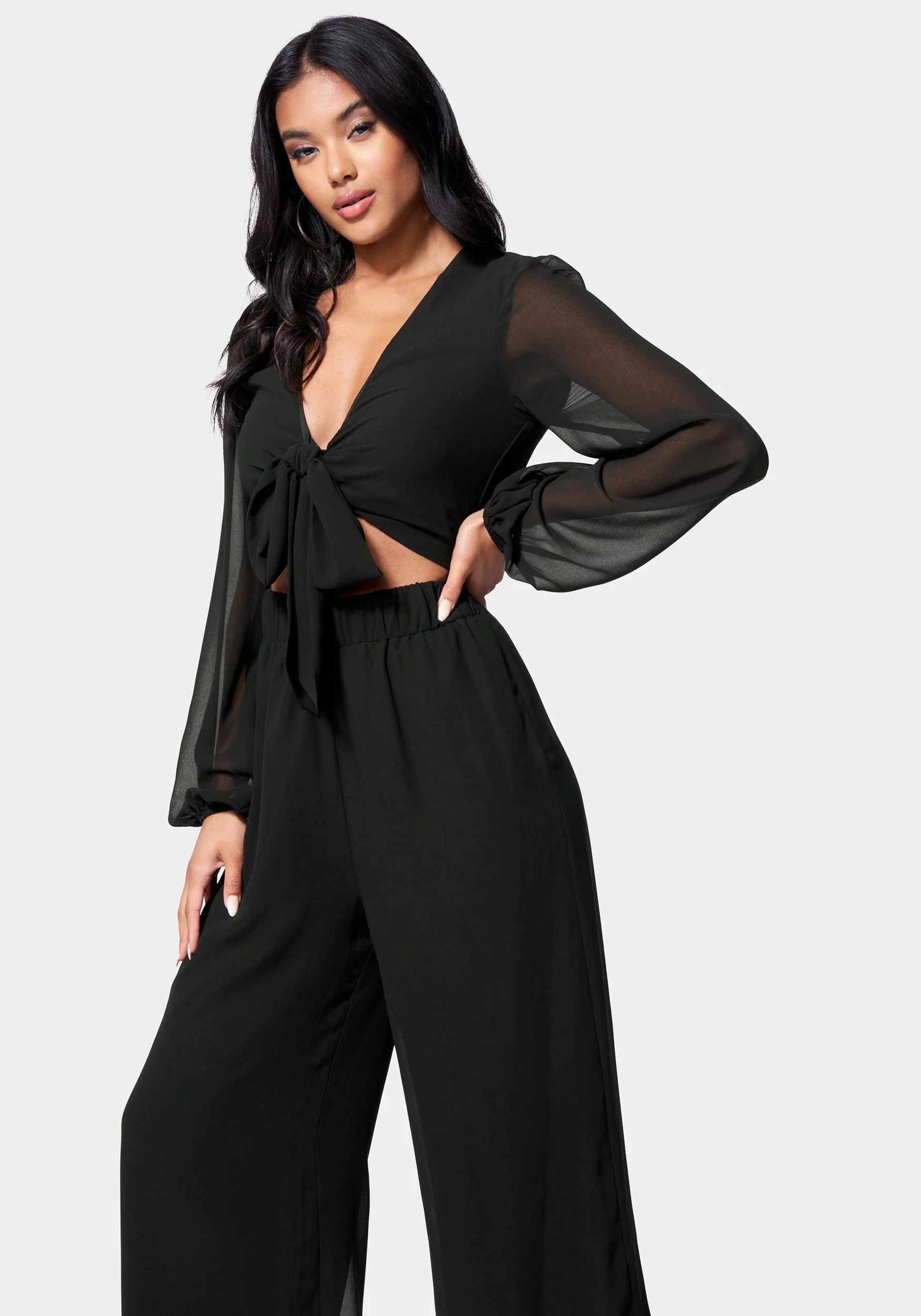 Tie Front Elastic Waist Jumpsuit - Image 2