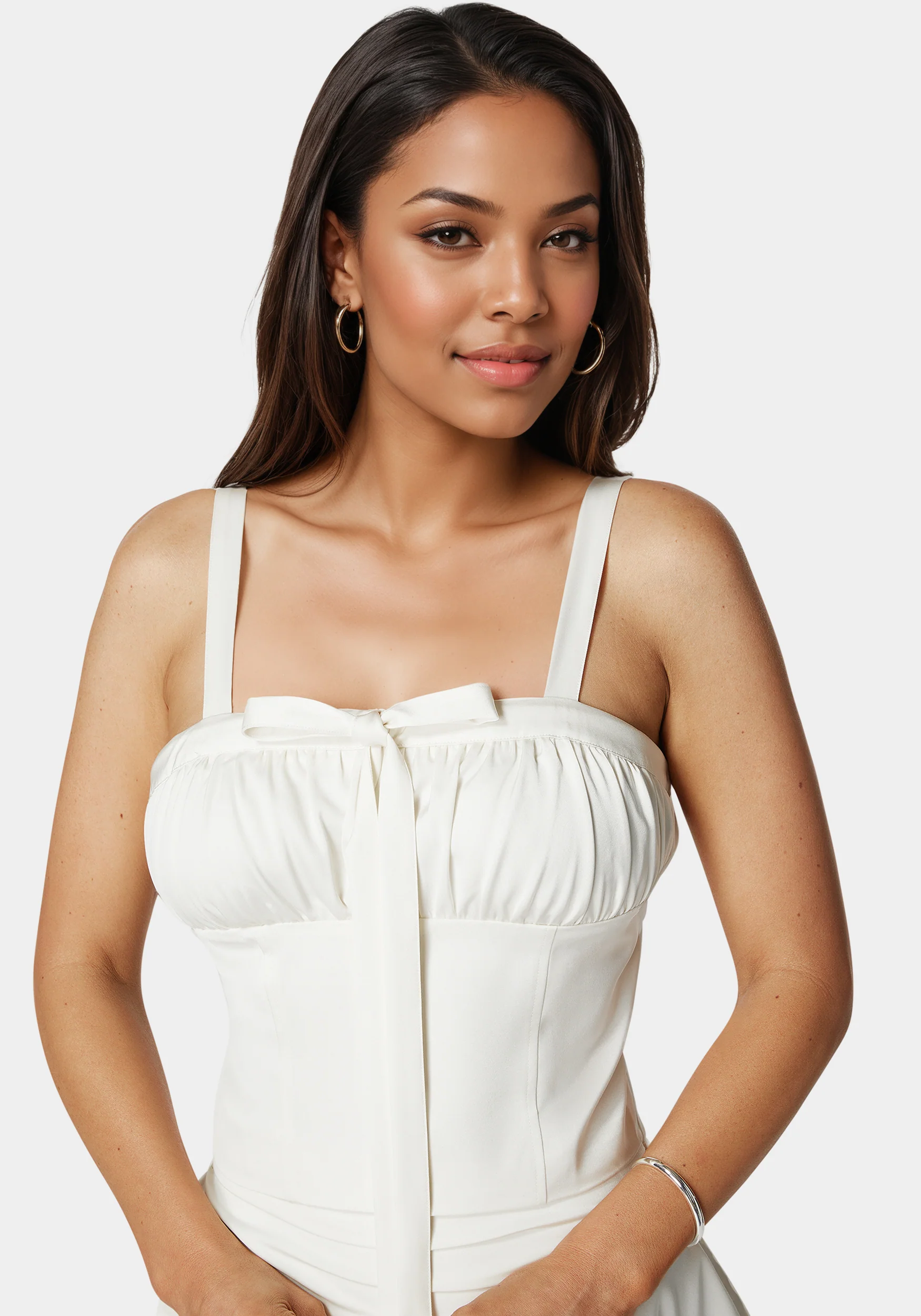 Tie Front Ruched Bust Satin Corset - Image 4