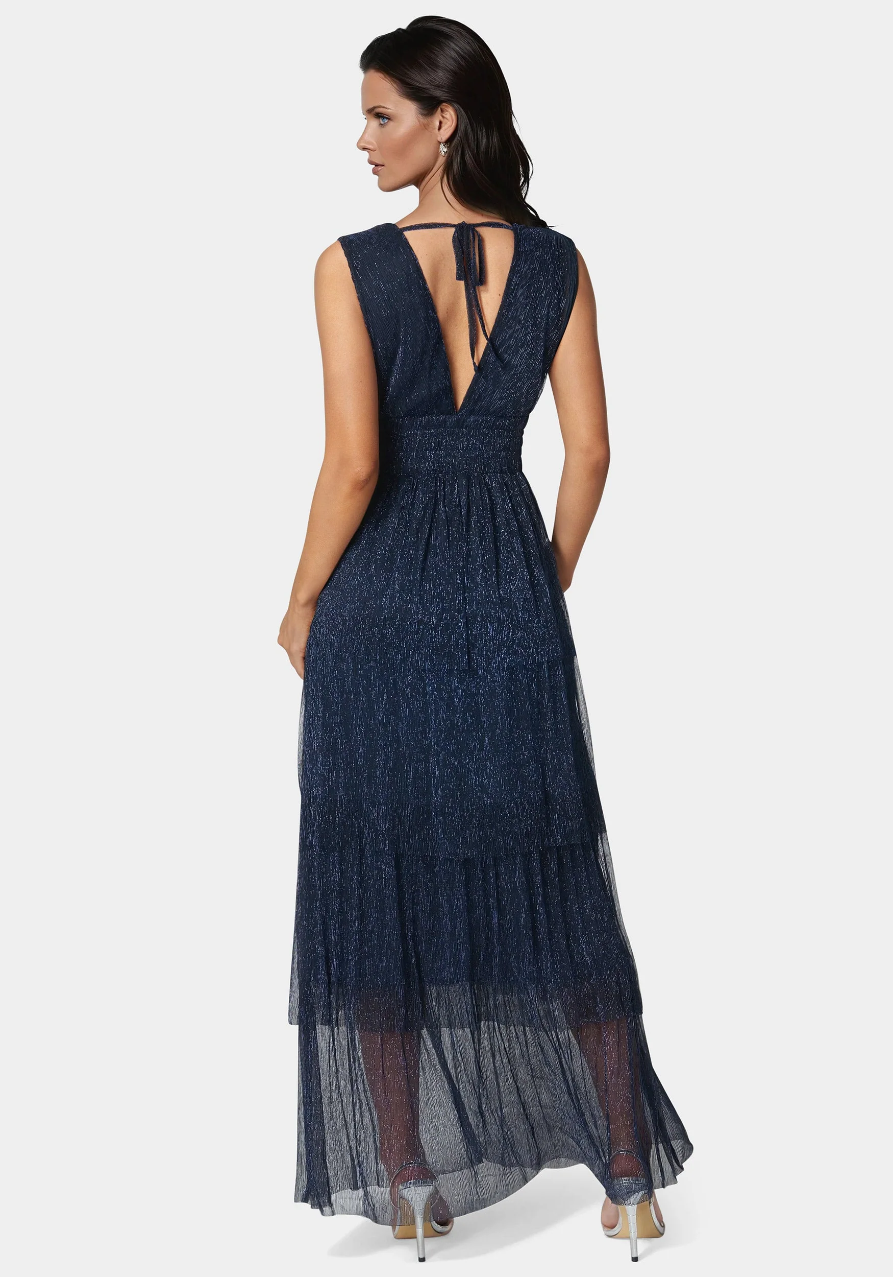 Tiered Plunge Neck Lurex Midi Dress - Image 3
