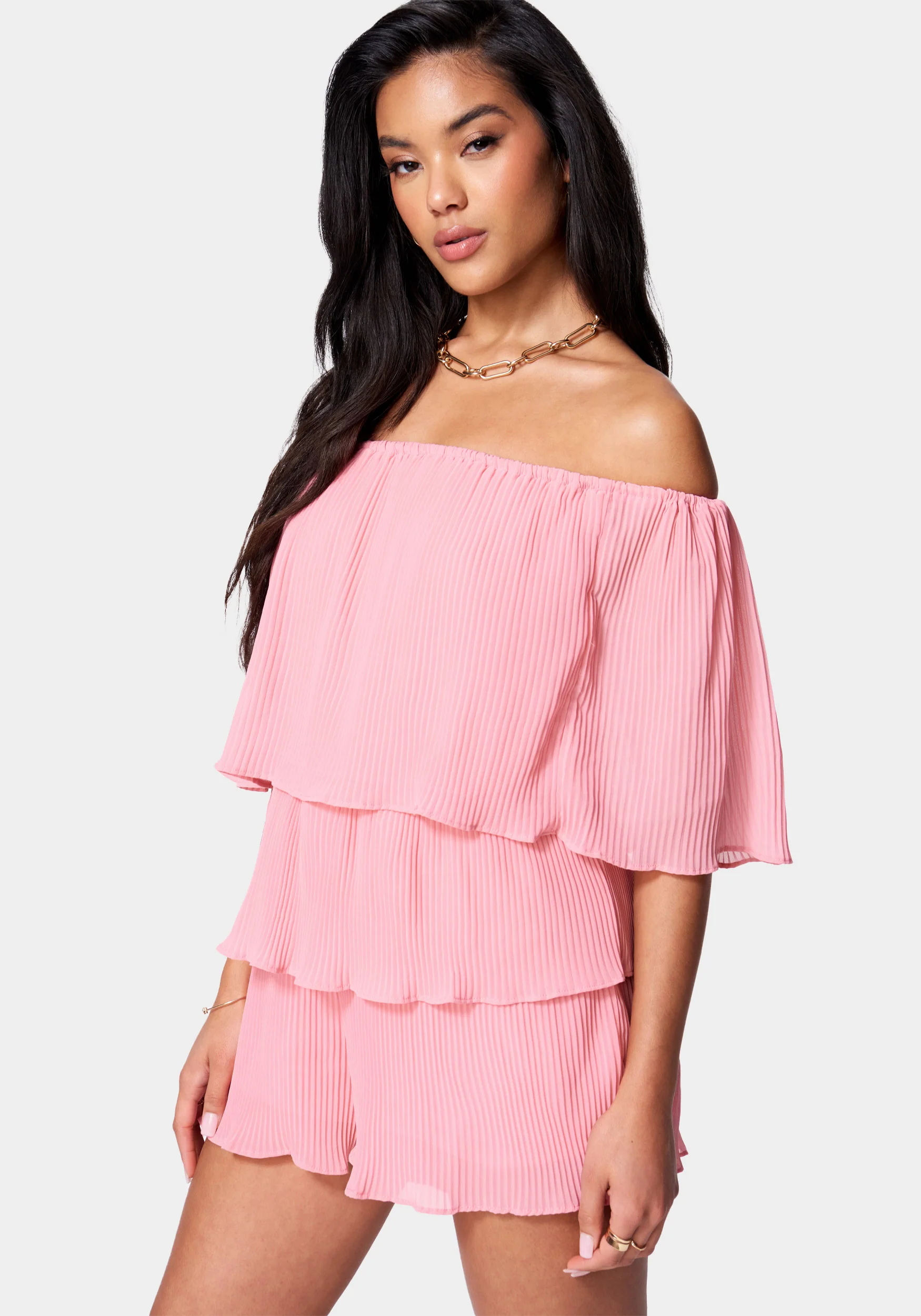 Tiered Ruffle Off Shoulder Romper - Image 2